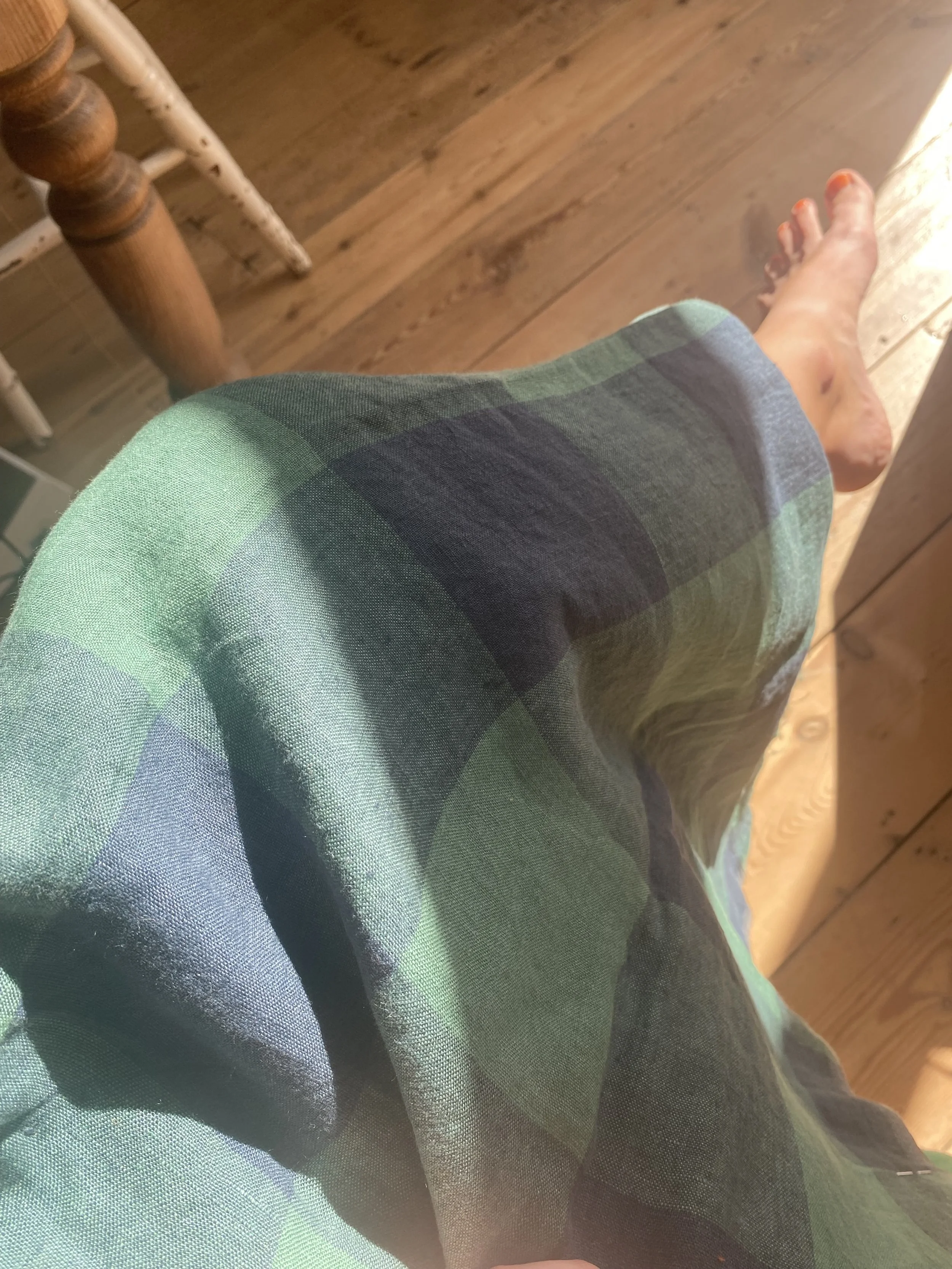 Blue & Green Check Linen Skirt