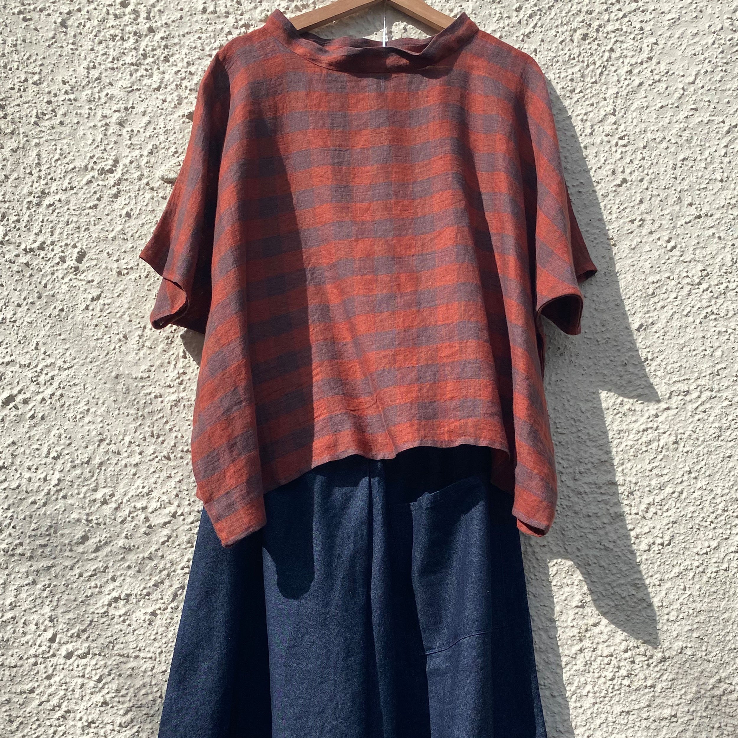 Plum Check Linen Smock Top