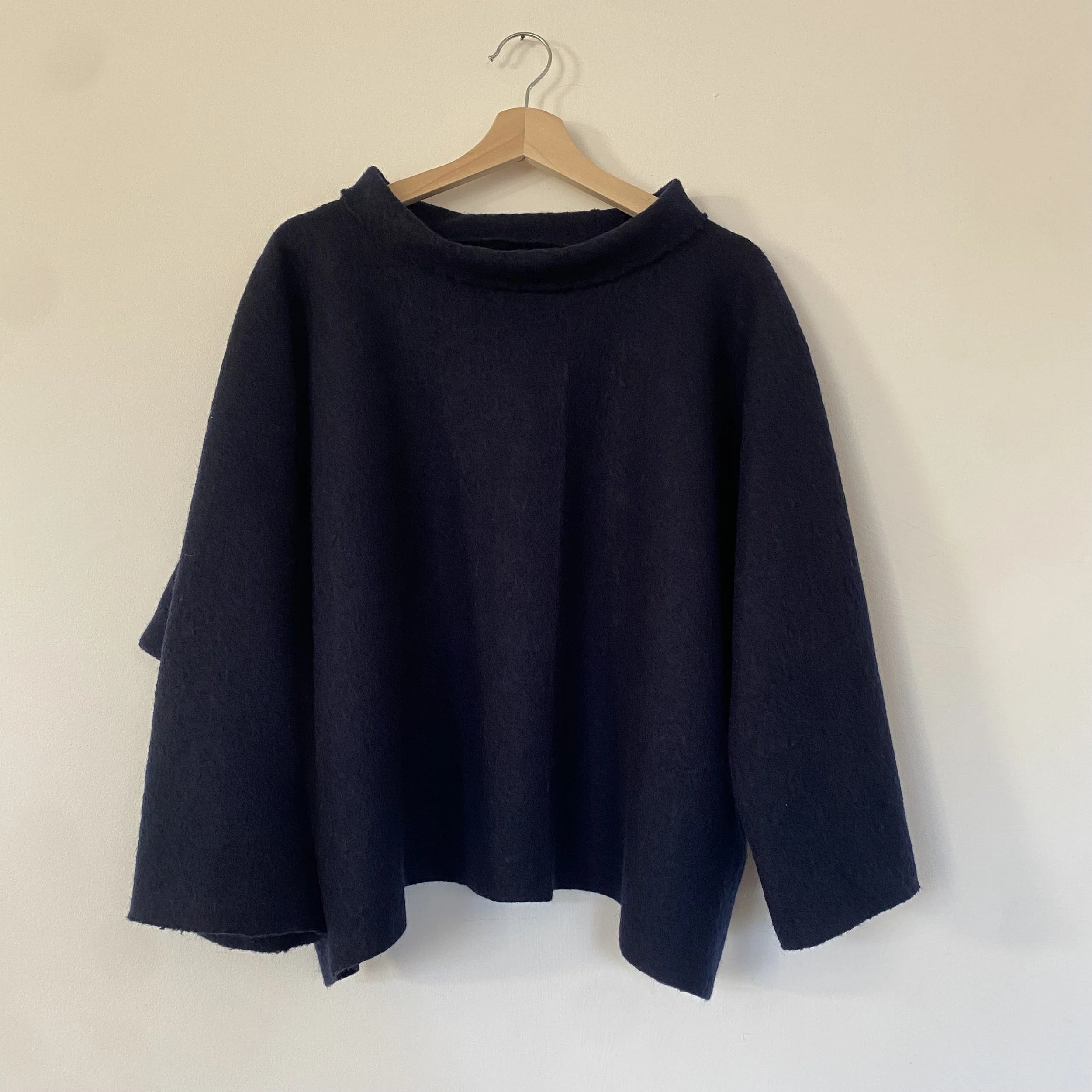 Navy boiled wool smock