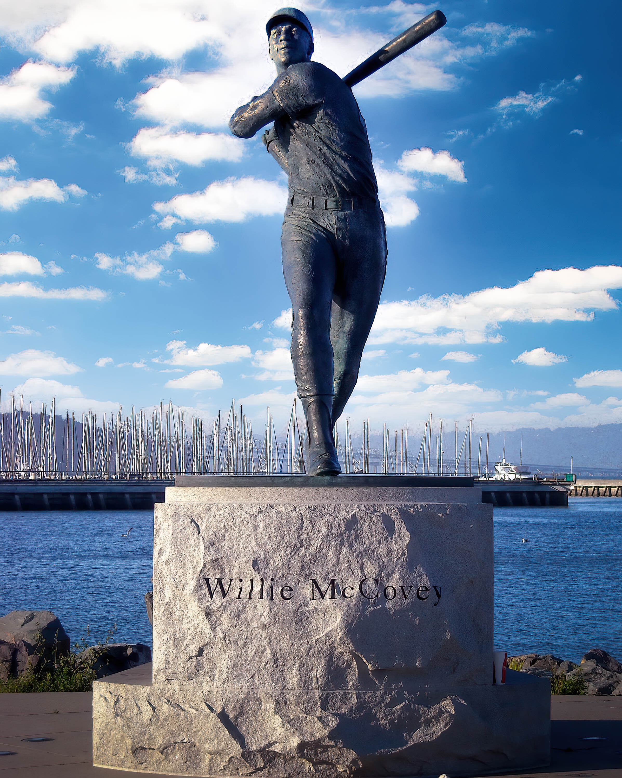 Willie McCovey statue at McCovey Cove, near South Beach Marina, San Francisco.