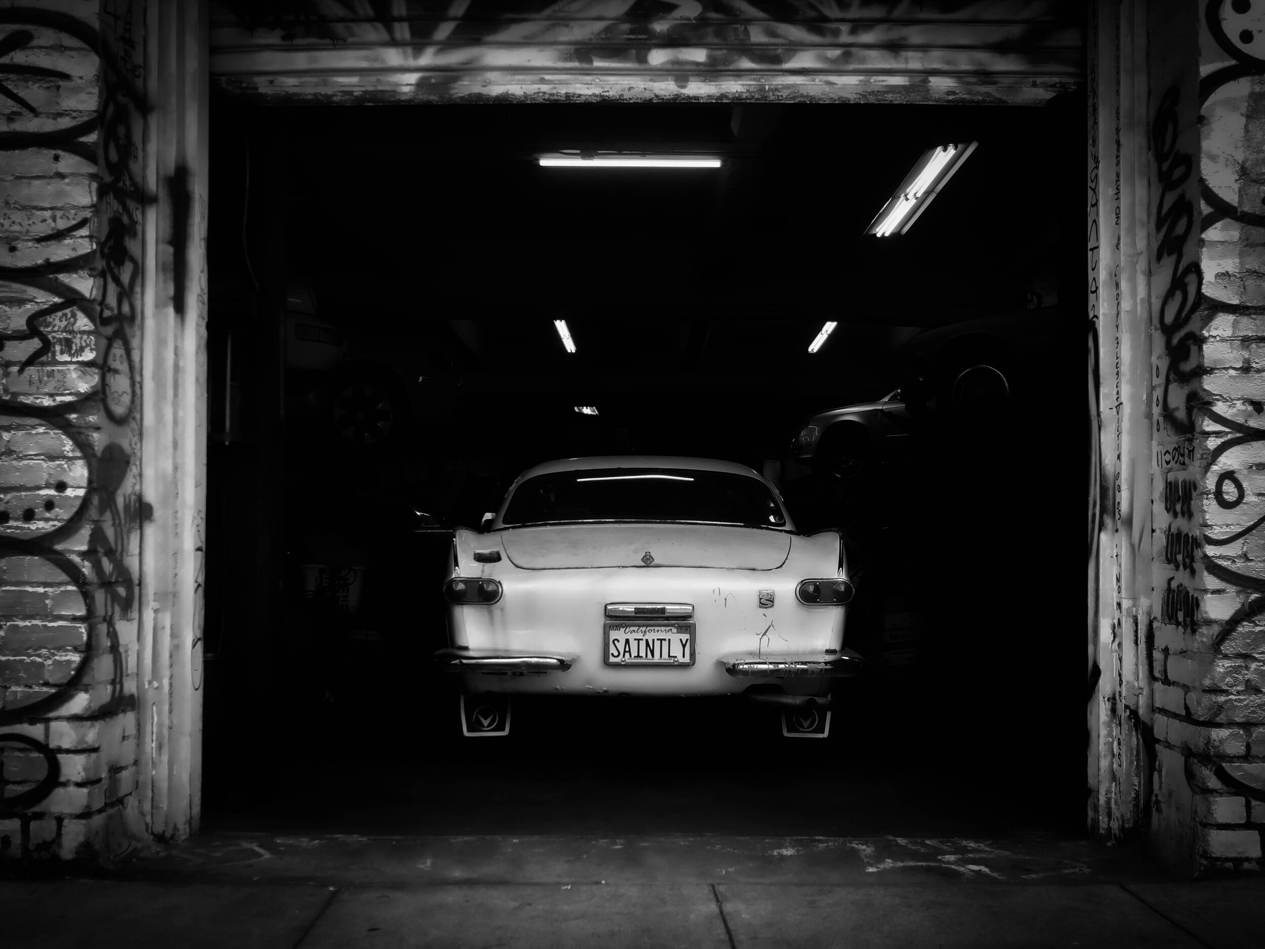 Saintly Volvo in auto shop, San Francisco, California.