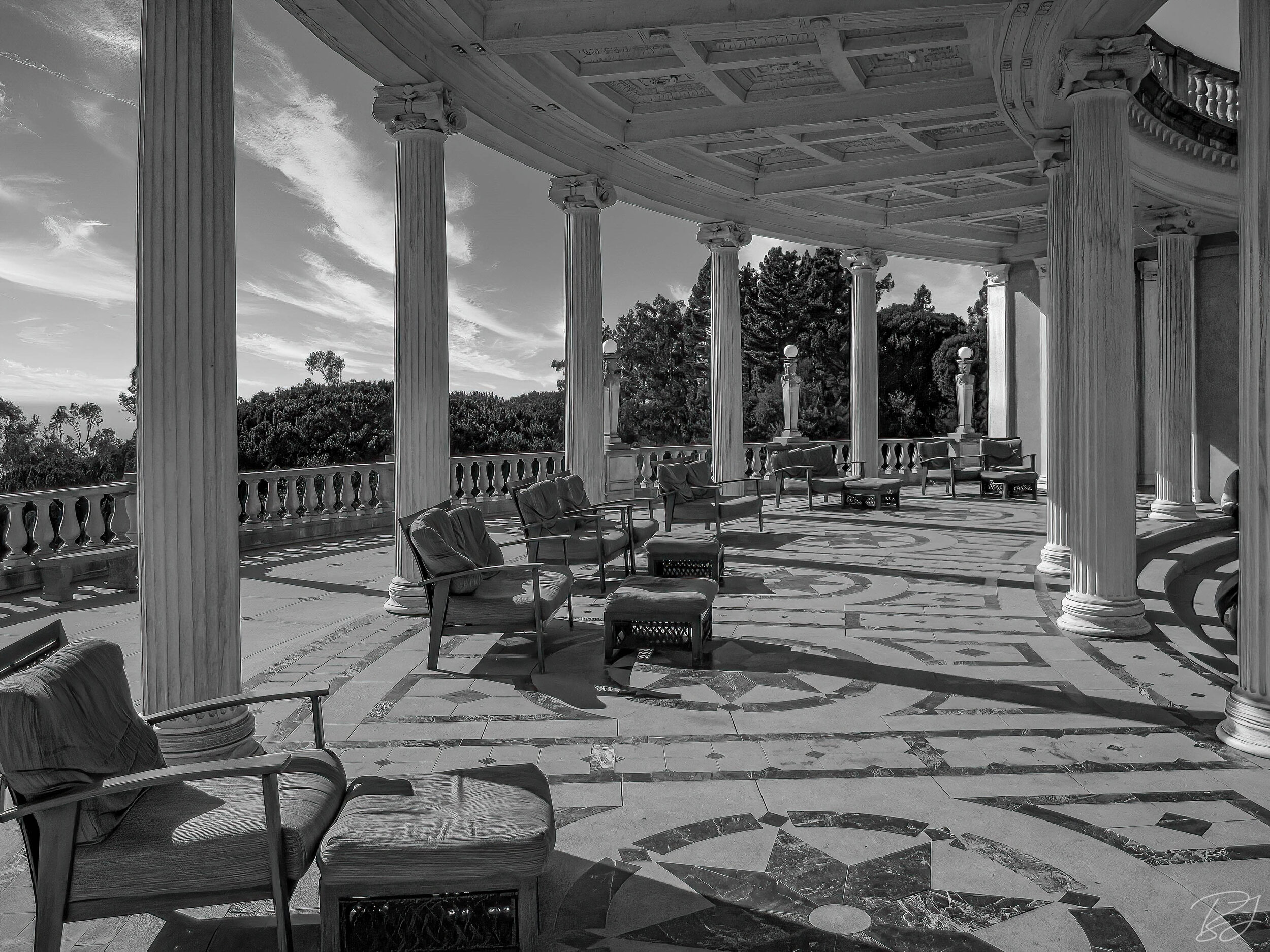 Poolside at the Neptune Pool at Hearst Castle, San Simeon, California.