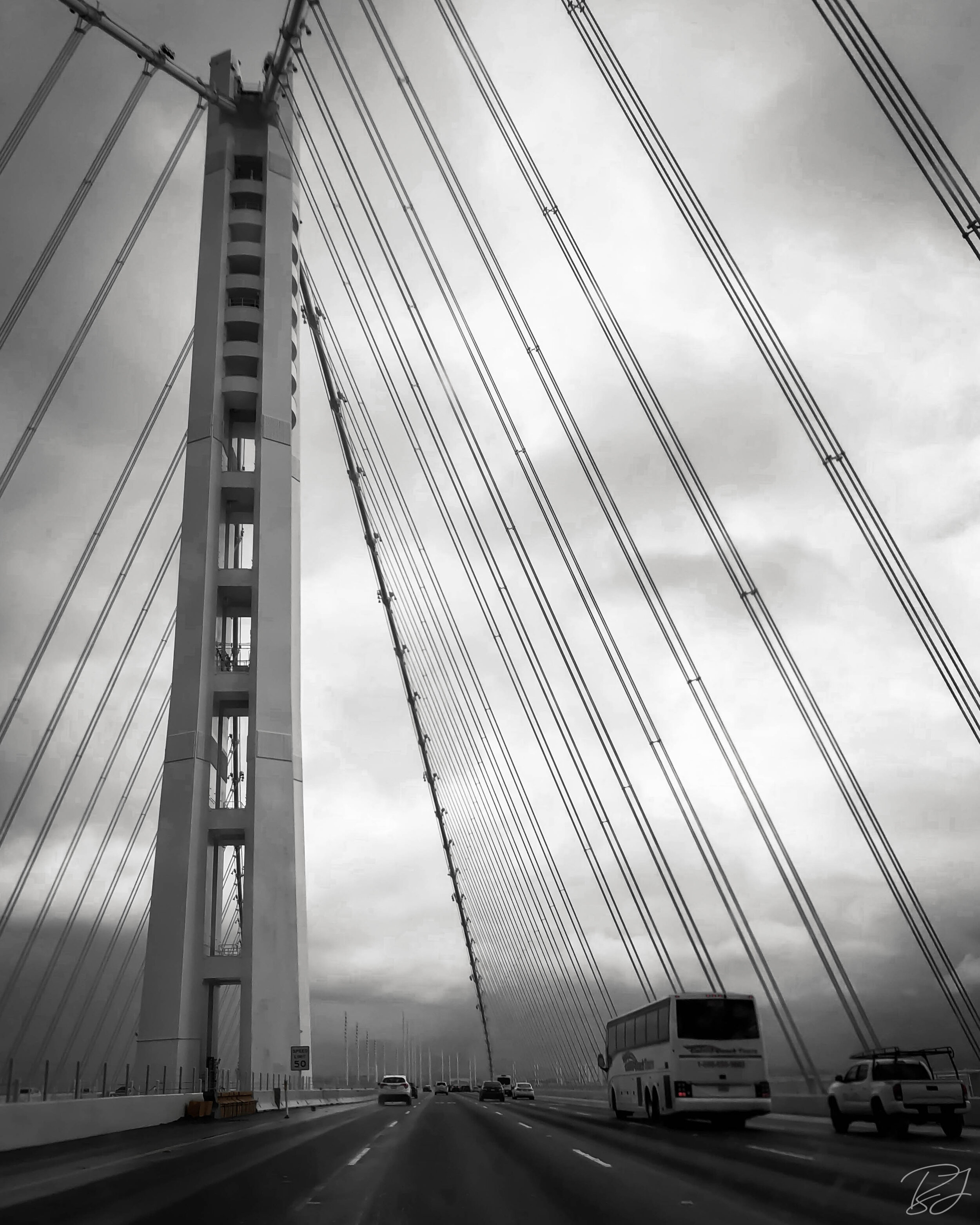 The 525-foot eastern tower of the San Francisco Bay Bridge, San Francisco, California.
