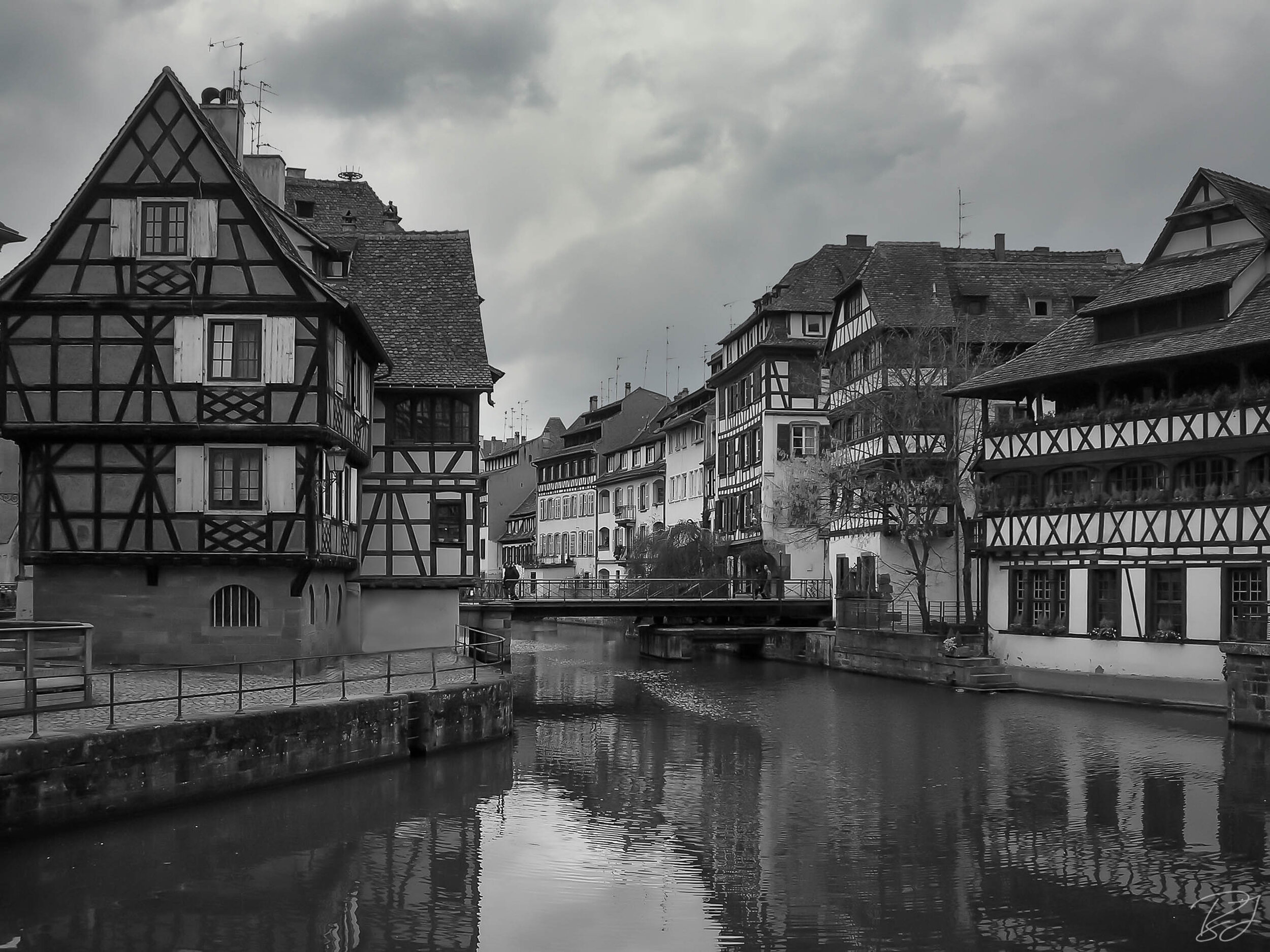 A canal and bridge in La Petite France, Strasbourg, France.