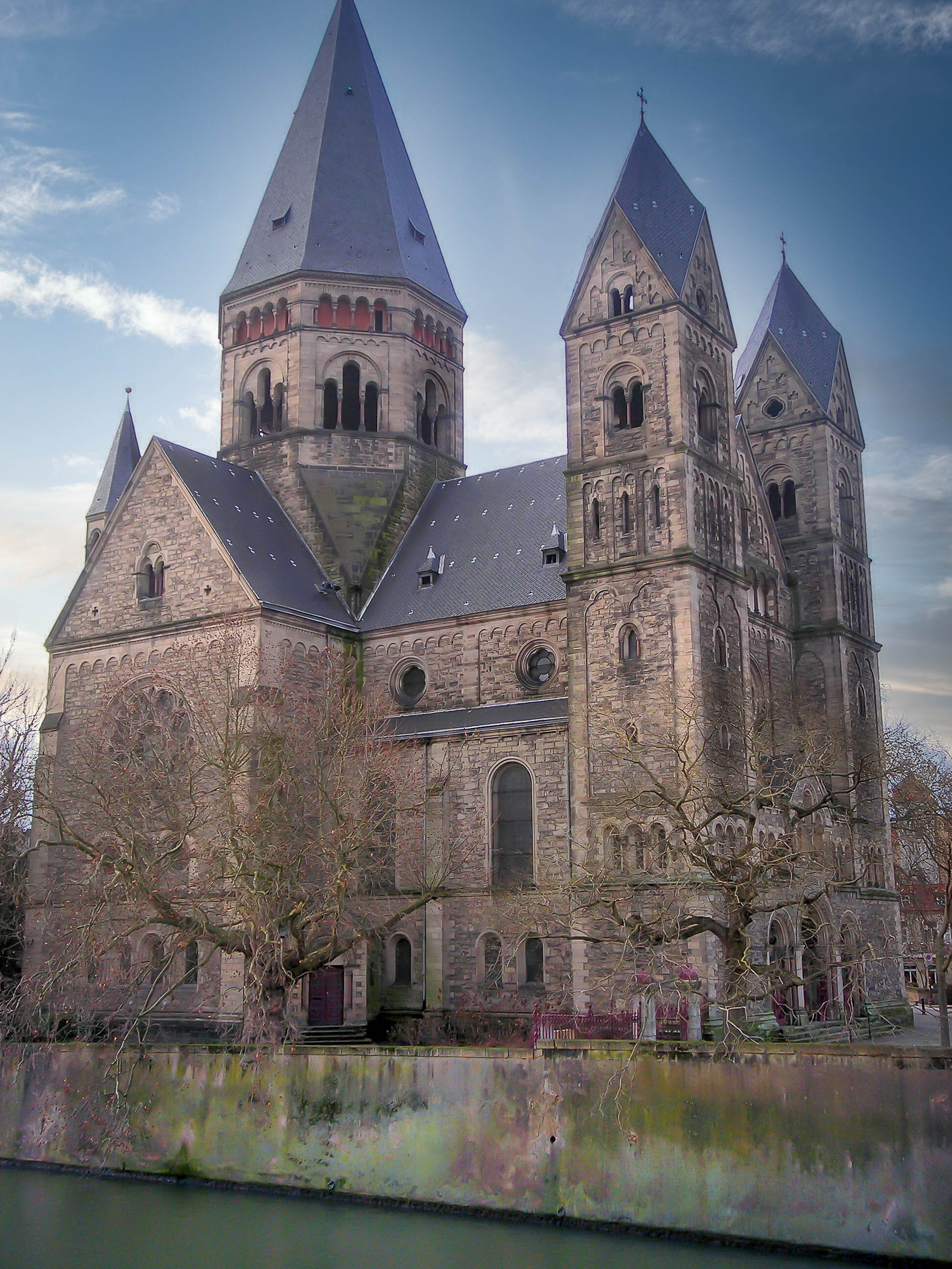 Protestant church Temple Neuf on the Moselle River, Metz, France.