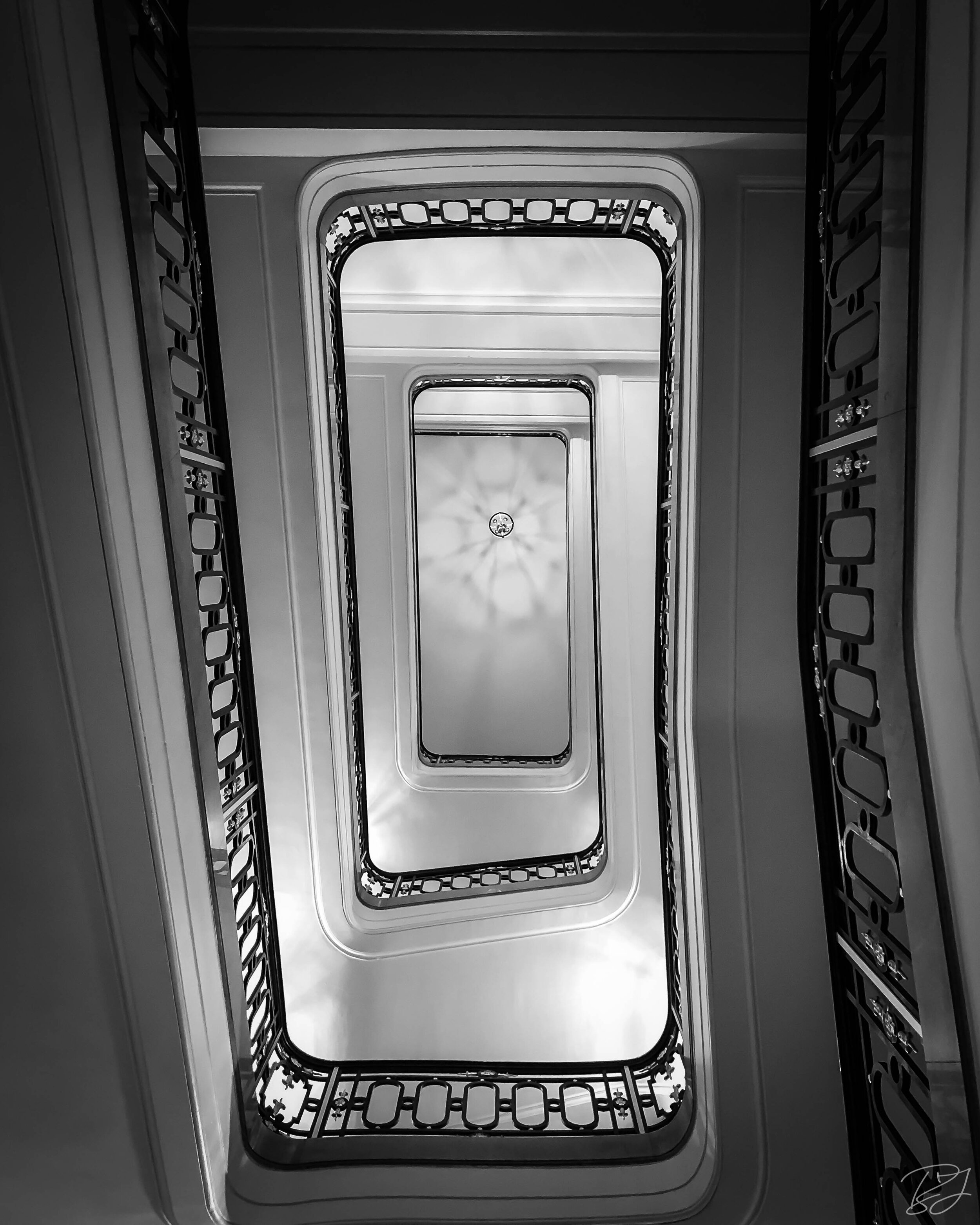 Interior staircase in the War Memorial Building, San Francisco, California.