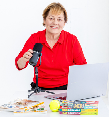 Arden Moore in front of a microphone, laptop and a handful of books she wrote