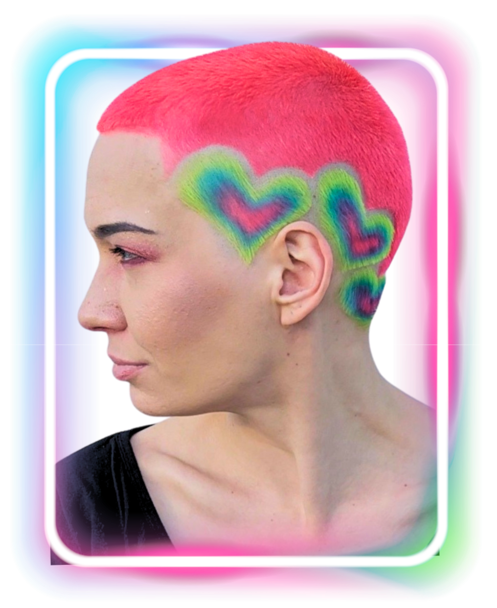 Portland ORegon Vivid Hair Color Specialist and Barber services. Clipper Design Hair Tattoo Rave Hair