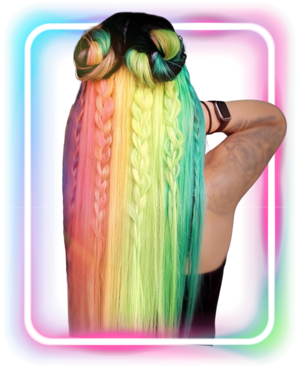 Portland Oregon Vivid Rainbow Hair Color Braiding Specialist Kelz Beauty