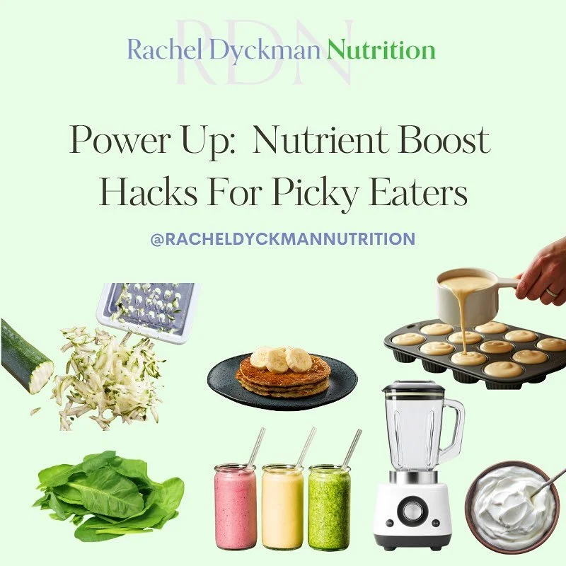 Picky eaters come in all ages 😉. Here are some simple nutrition upgrades to sneak in extra vitamins, minerals, protein, &amp; fiber to favorite familiar foods &mdash; whether it&rsquo;s for your child or yourself! 

Swipe for some of my favorite fam