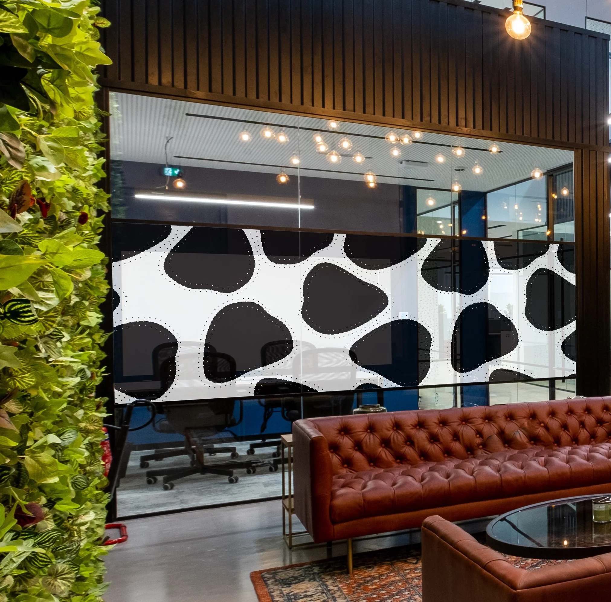 Black printed onto frost privacy band  