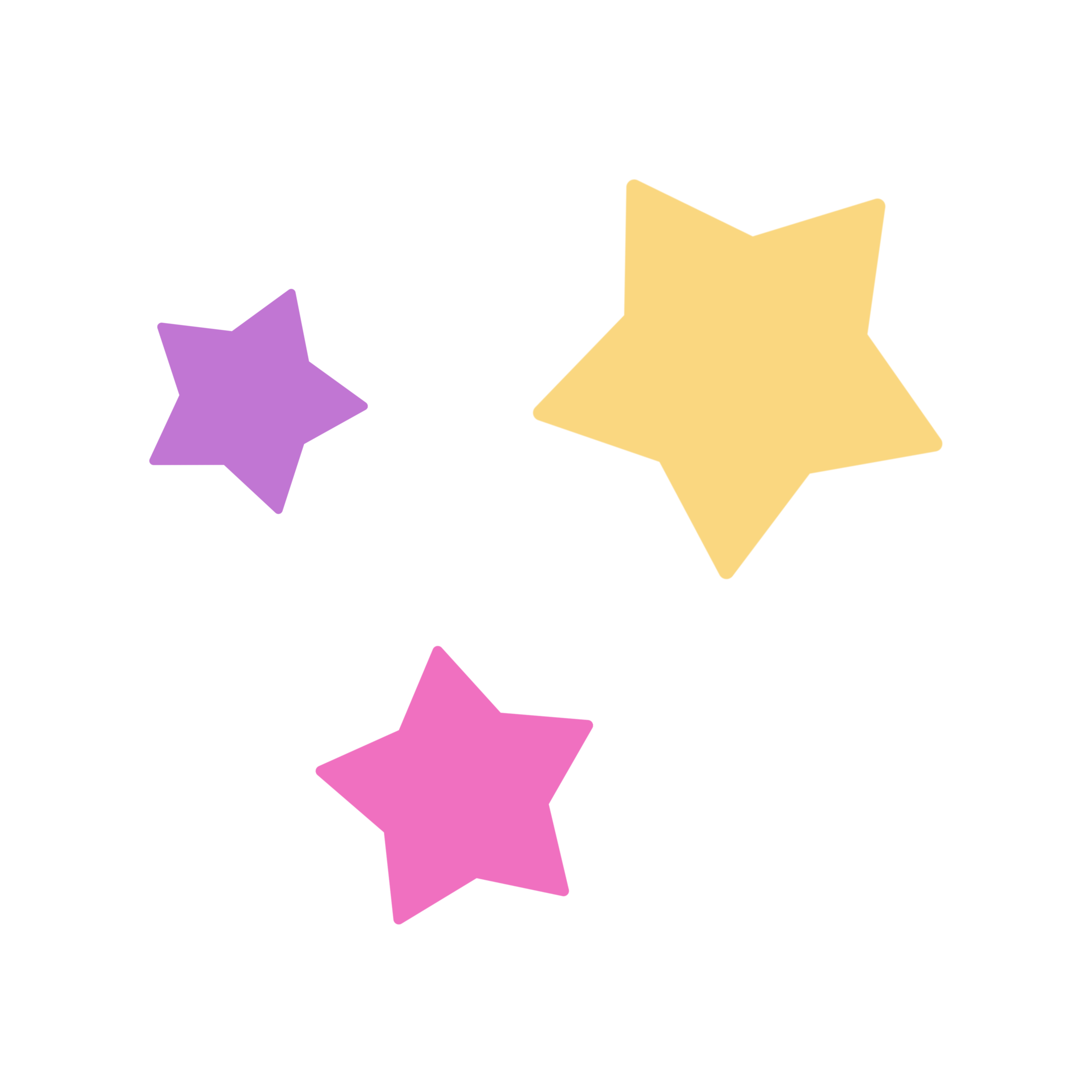 Four colorful stars of different sizes and colors on a black background, with text that reads "Galaxy of Stars".