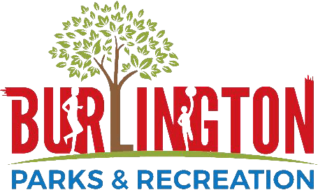 Logo for Burlington Parks & Recreation featuring a tree, a hanging swing, and the organization name.
