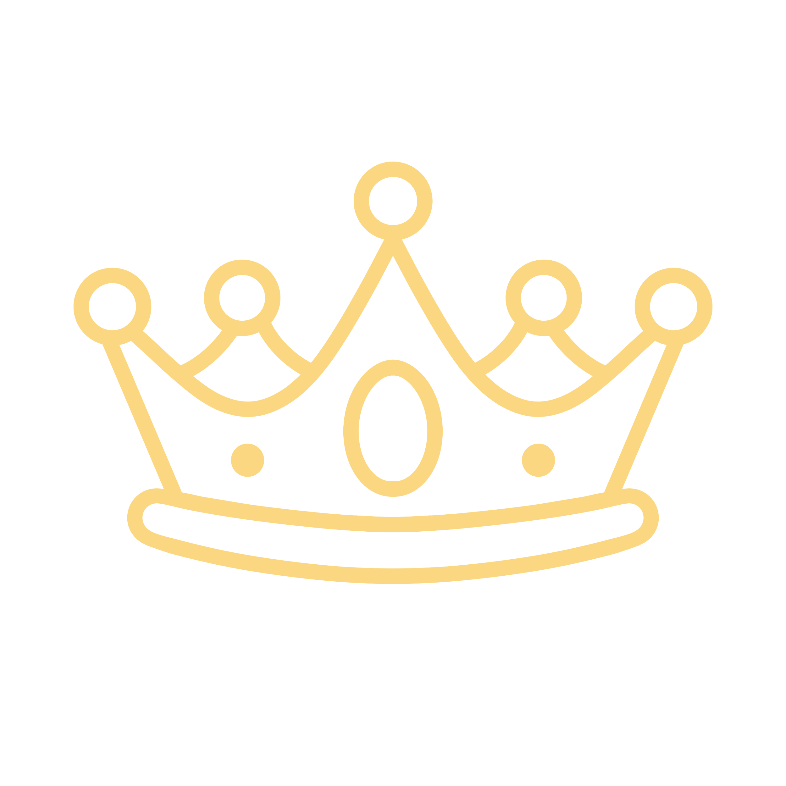 Gold line art crown on black background.