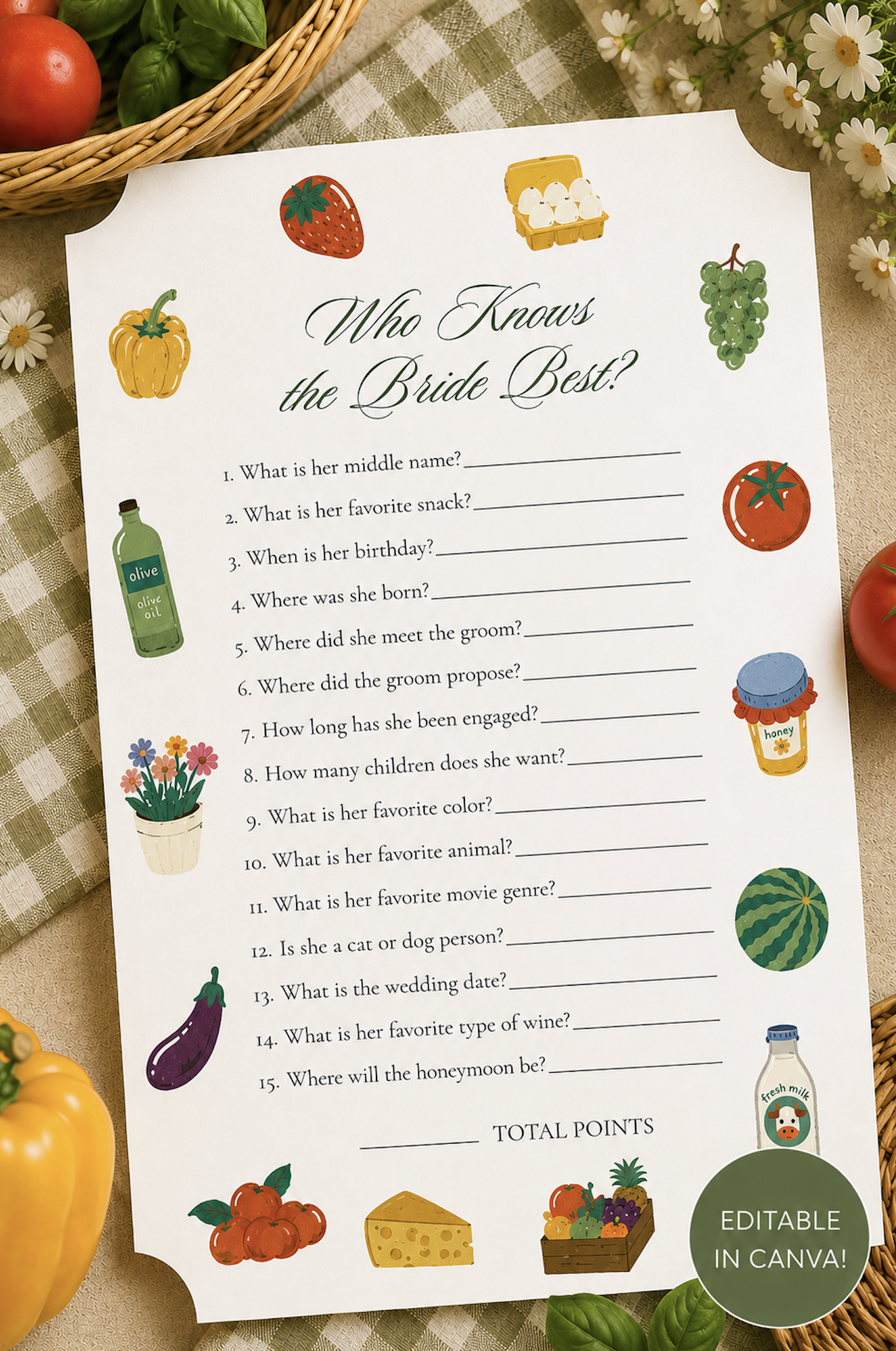 Who Knows the Bride Best? | Editable Canva Bridal Shower Game | Fresh Off the Market | Farmers Market Bridal Shower | Instant Download