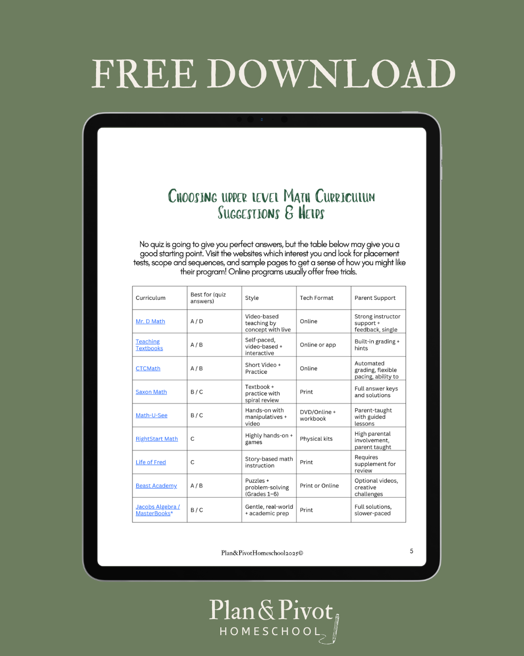 free homeschool math guide