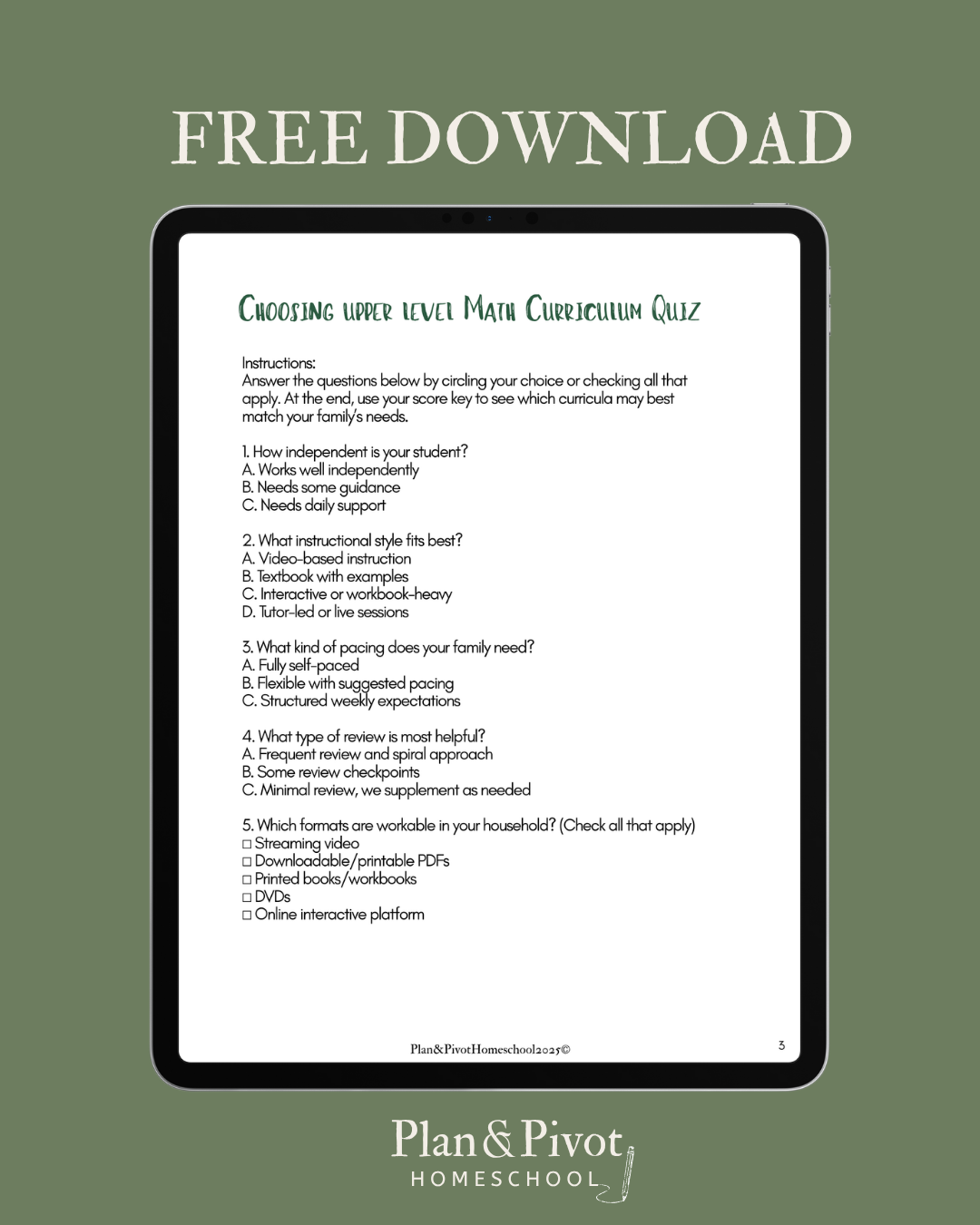free homeschool math guide