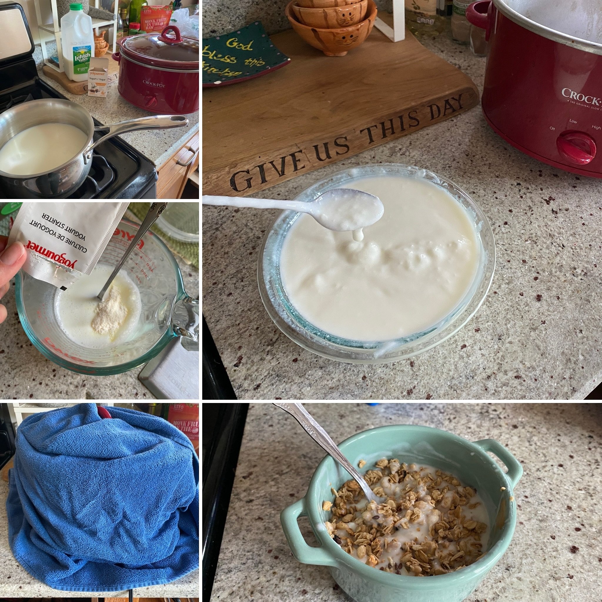 Our first attempt at making our own yogurt was overall a success. It is thinner than I like but didn&rsquo;t make me sick. 🤢 That is a win in my book! 
 
Next time I&rsquo;ll try different milk and a different heating process. For now, I&rsquo;m fee