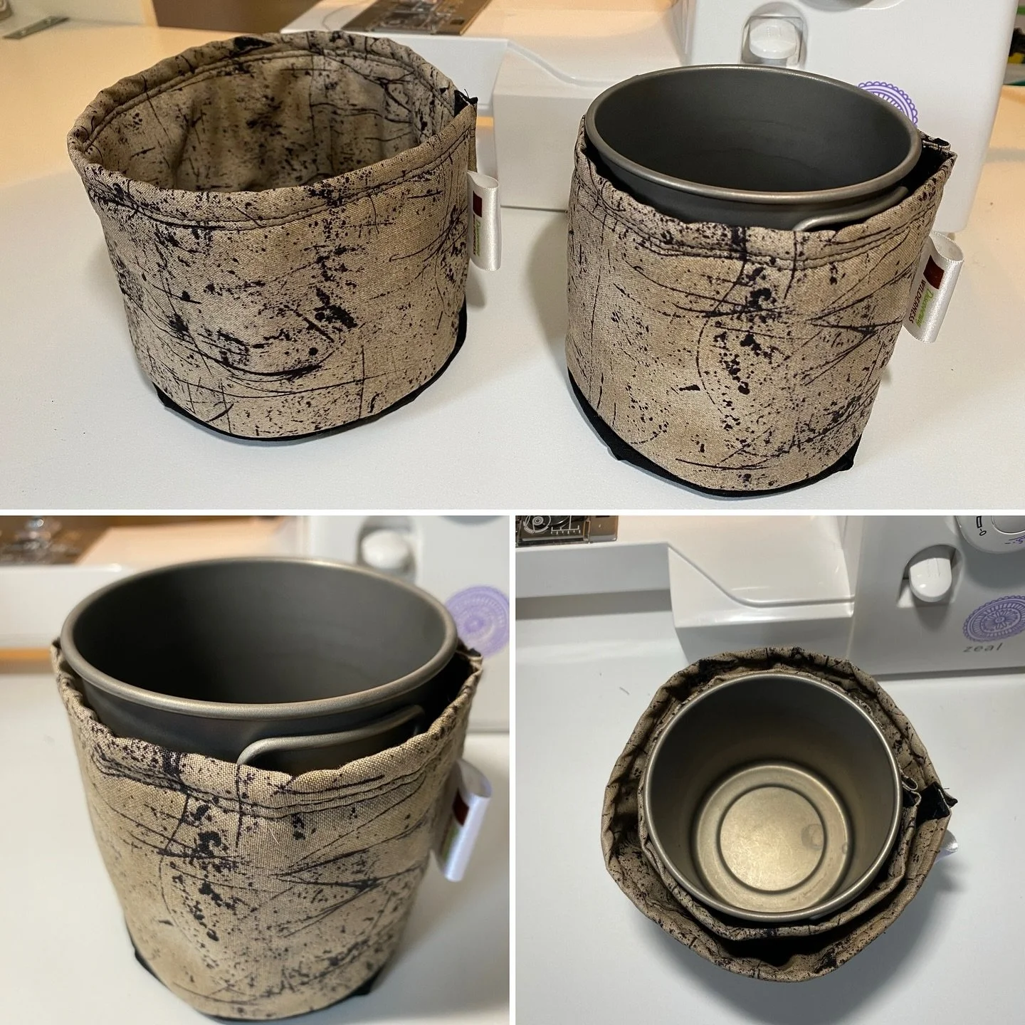 A customer this week ordered the 4.5&rdquo;and 5.5&rdquo; short pot cozies, in a mystery print. I had a lot of fun making this matching set for them. It is one of a kind! 

#oneofakind 
#naturelovers #exploring #hikinganywhere #hikingeverywhere #wild