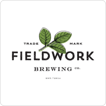Logo for Fieldwork Brewing Co. featuring three green leaves above the text.