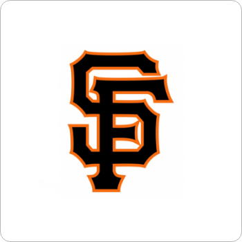 San Francisco Giants logo with black and orange lettering on a gray background.
