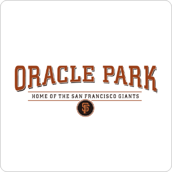 Oracle Park logo with text 'Home of the San Francisco Giants' on a black background.