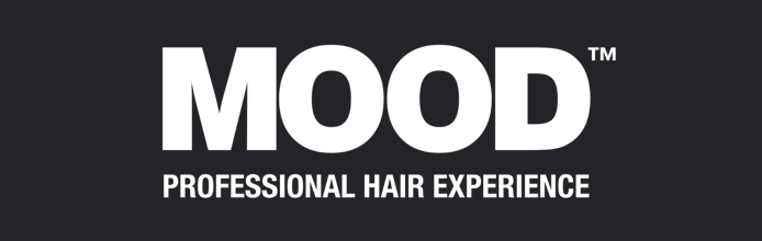 Black background with white text that reads 'MOOD' and 'PROFESSIONAL HAIR EXPERIENCE'.