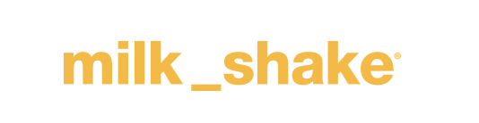 Logo with the words 'milk_shake' in lowercase, yellow text on a white background.