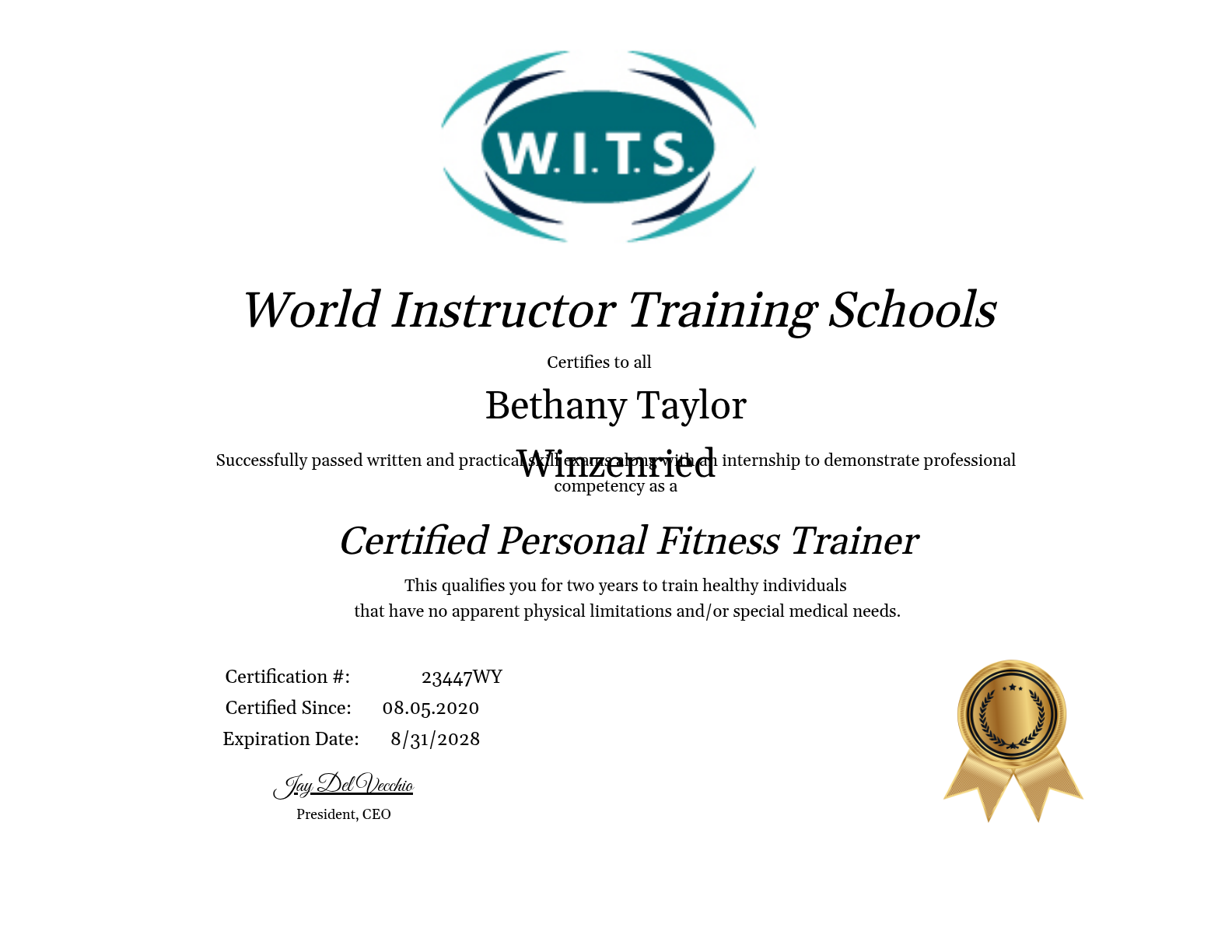 WITS Certified Personal Fitness Trainer