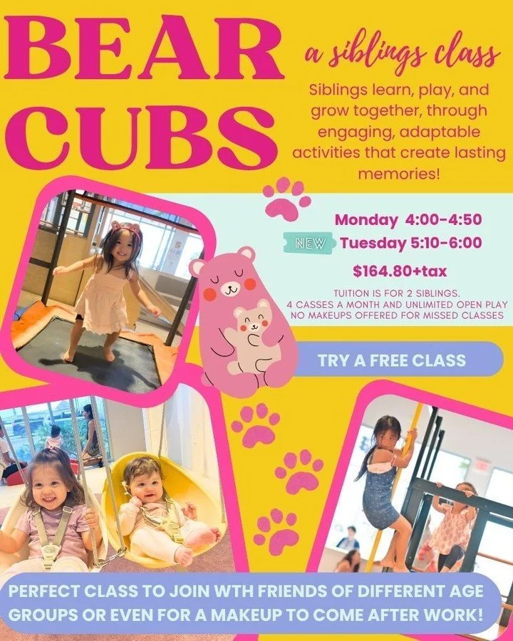 🐻 New Summer Class Added! 🐻

We've added a new Bear Cubs Siblings Class on Tuesdays at 5:10 PM for the summer!

This class is also eligible for Unlimited Summer Classes, so active members can book it using their unlimited fitness benefits, based on
