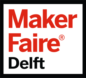 Maker Faire Delft logo with red and black text on a white background.
