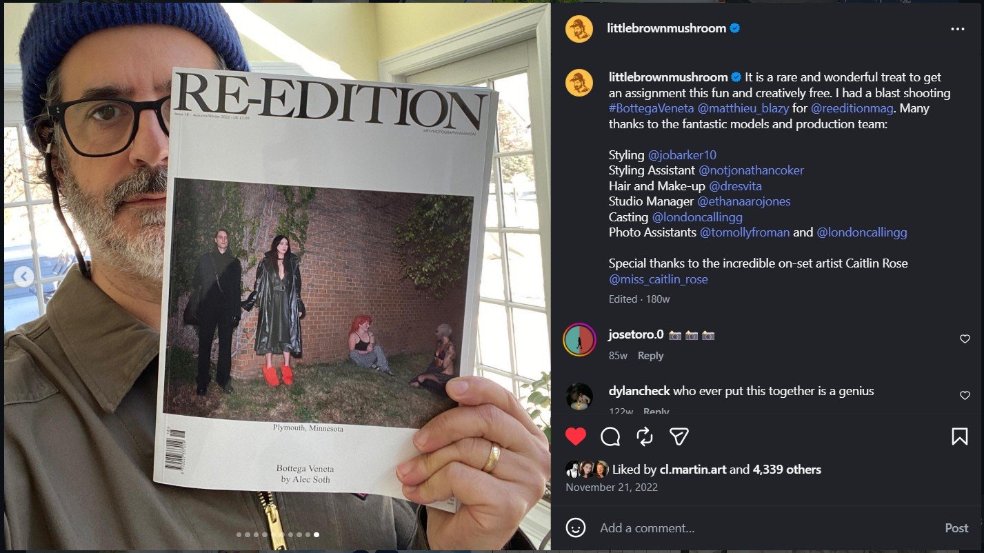  I had the incredible opportunity to work on set, as a sketch artist for Alec Soth. My drawings were featured throughout the images he took, of the models wearing various piece of Bottega Veneta, for REDITION MAGAZINE in 2023.  all credits for the sh