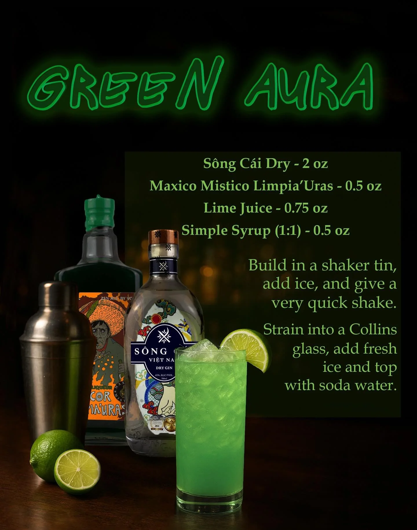 Looking for a spoooky cocktail to enjoy this evening? Try the &ldquo;Green Aura&rdquo; featuring @songcaidistillery dry and @maxico.mistico Limpia&rsquo;uras herbal liqueur