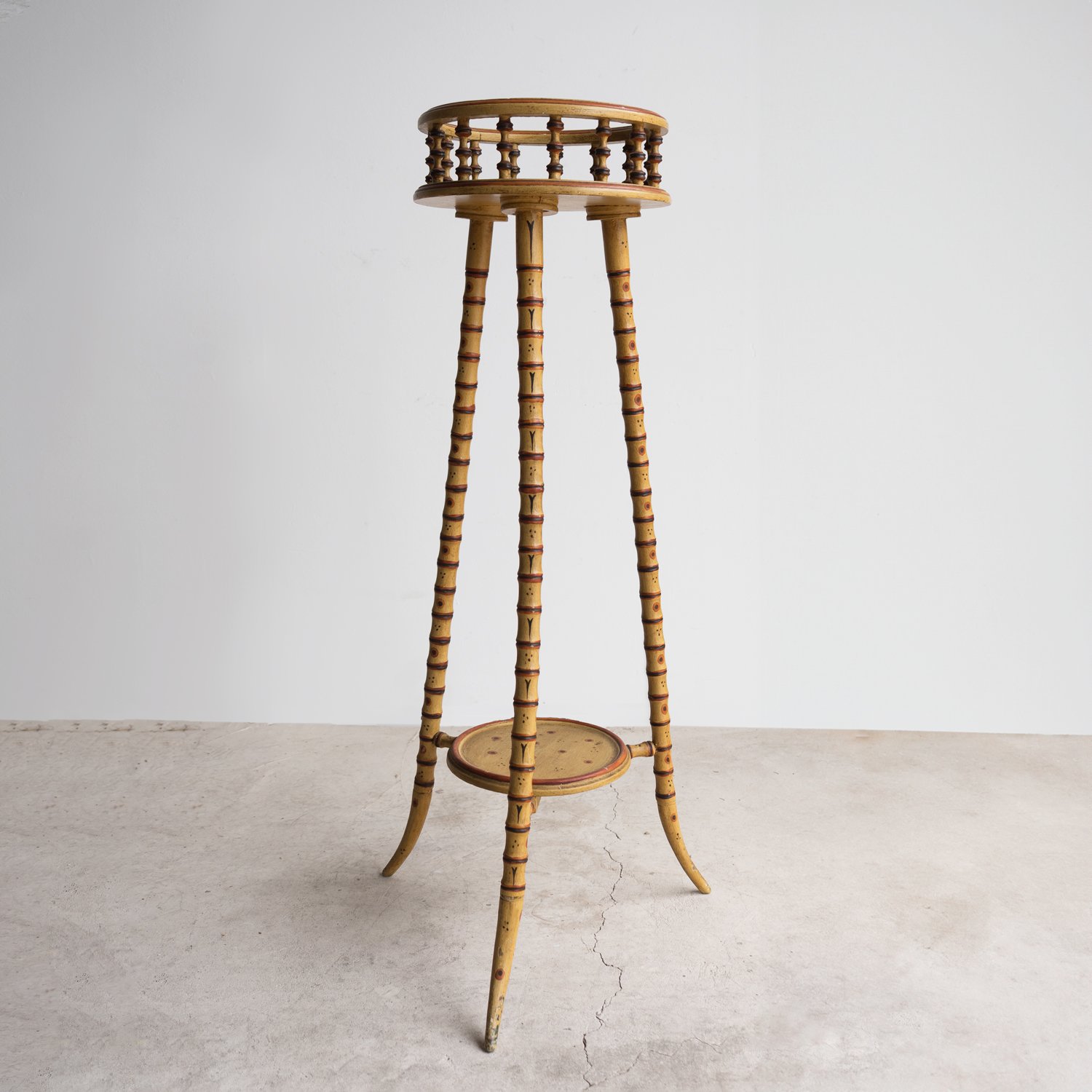 Antique Painted Faux Bamboo Pedestal Plant Stand, 19th Century
