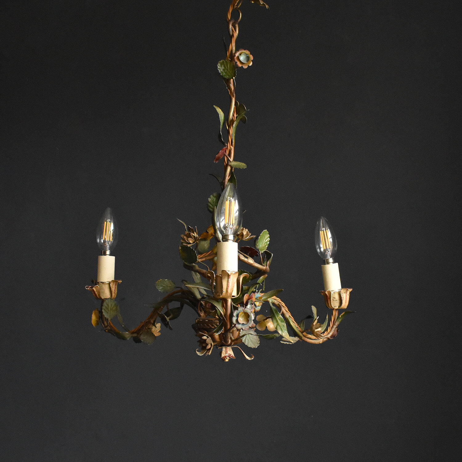 French Floral 'Tole Peinte' Chandelier