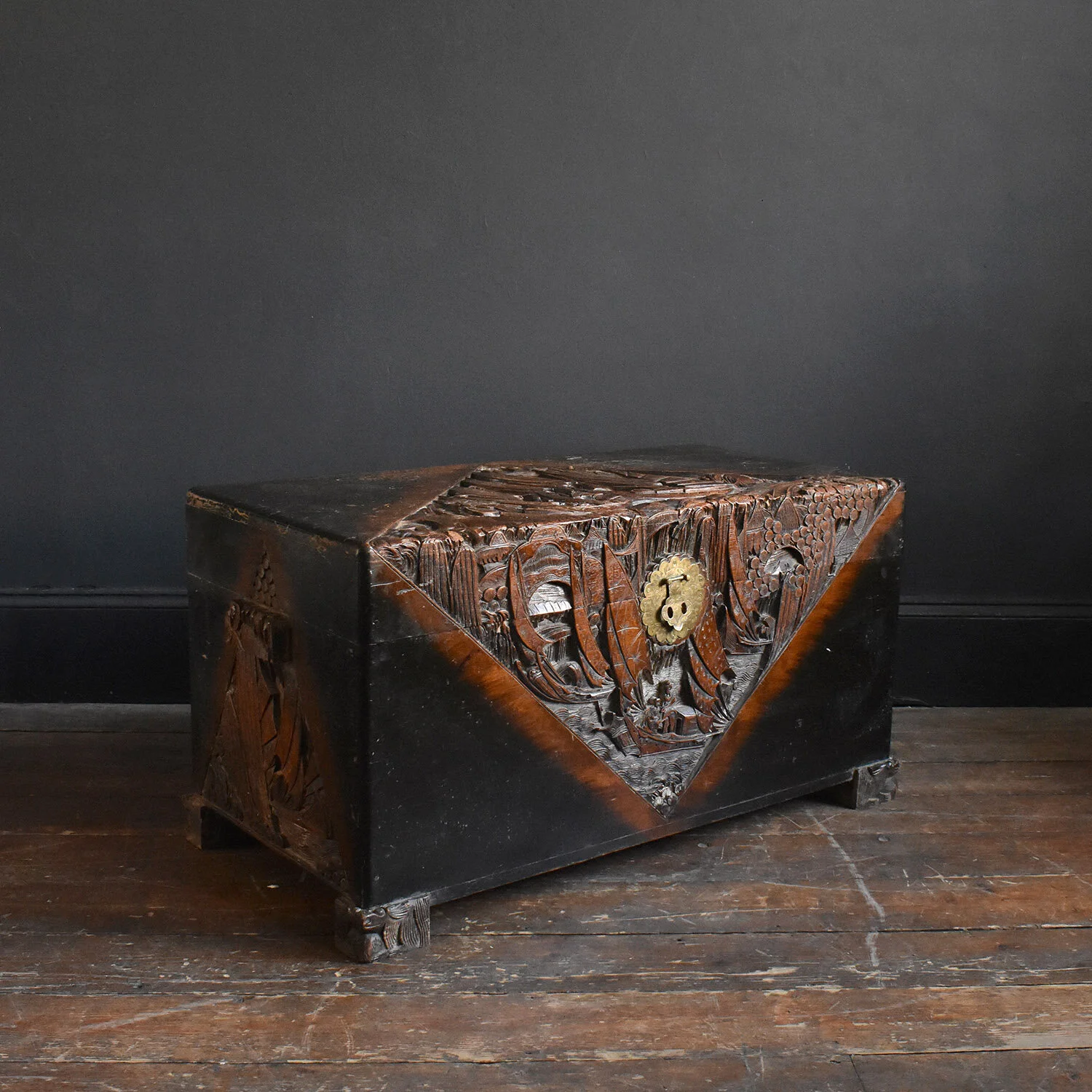Chinese Carved Camphor Wood Trunk