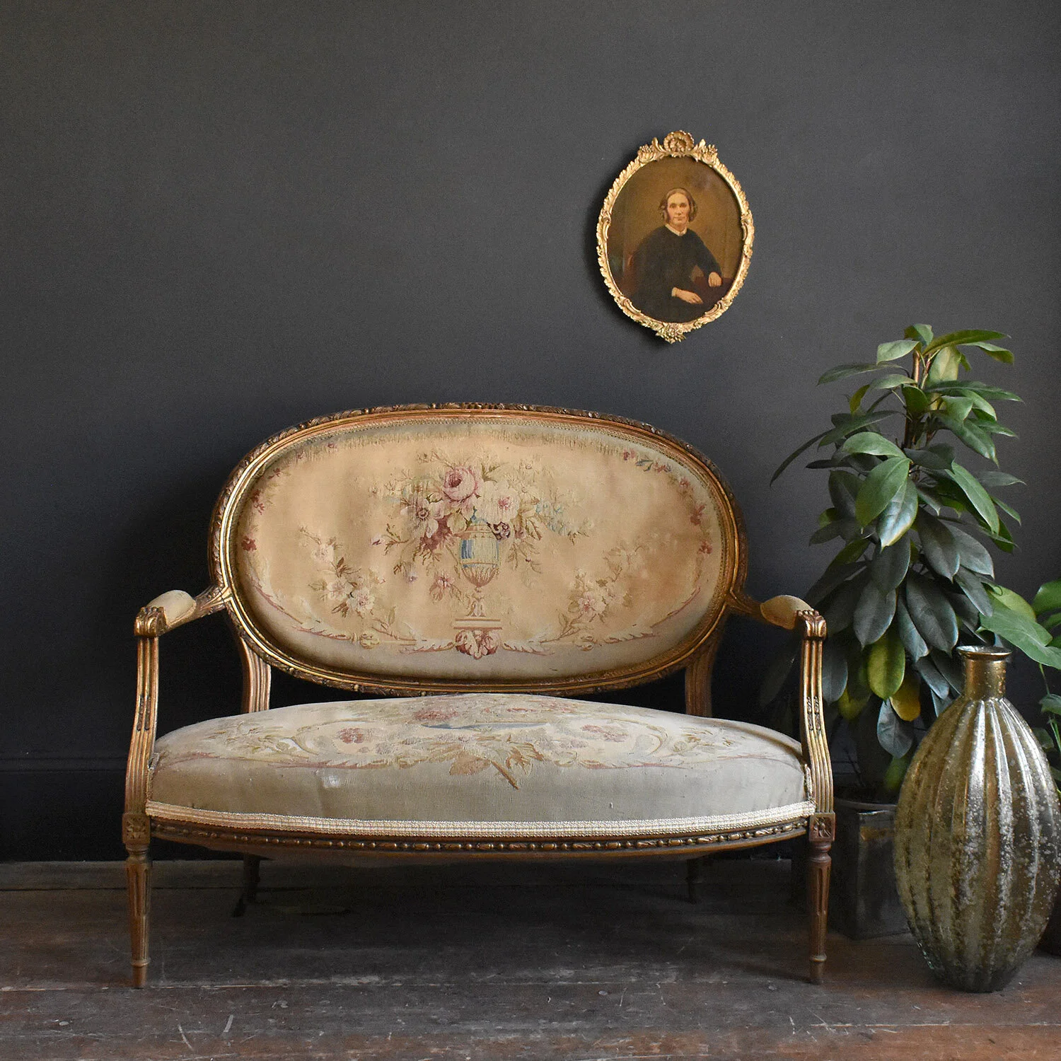 French Giltwood Fauteuil Salon Sofa, 19th Century