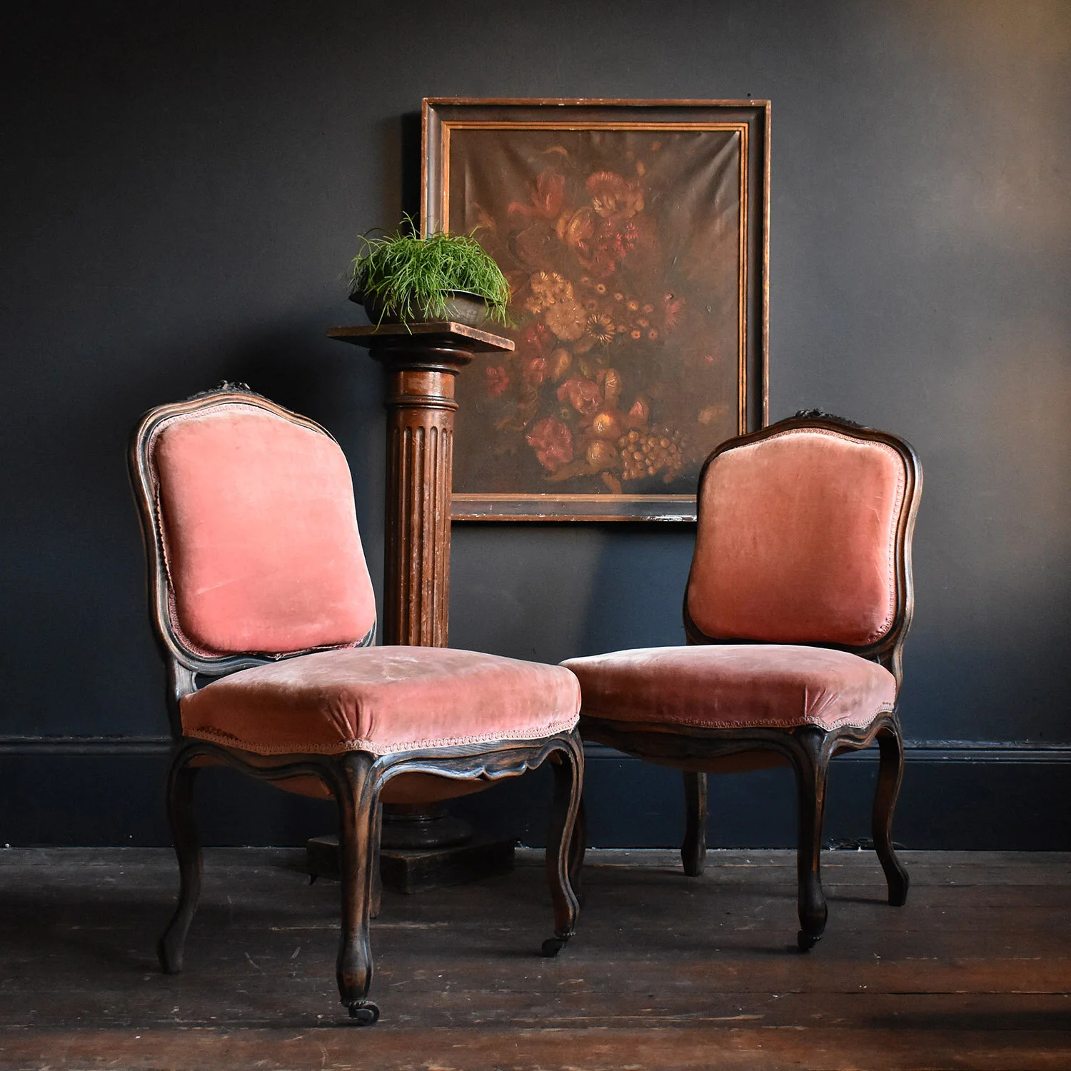 Pair of French Dusky Pink Velvet Salon Chairs 