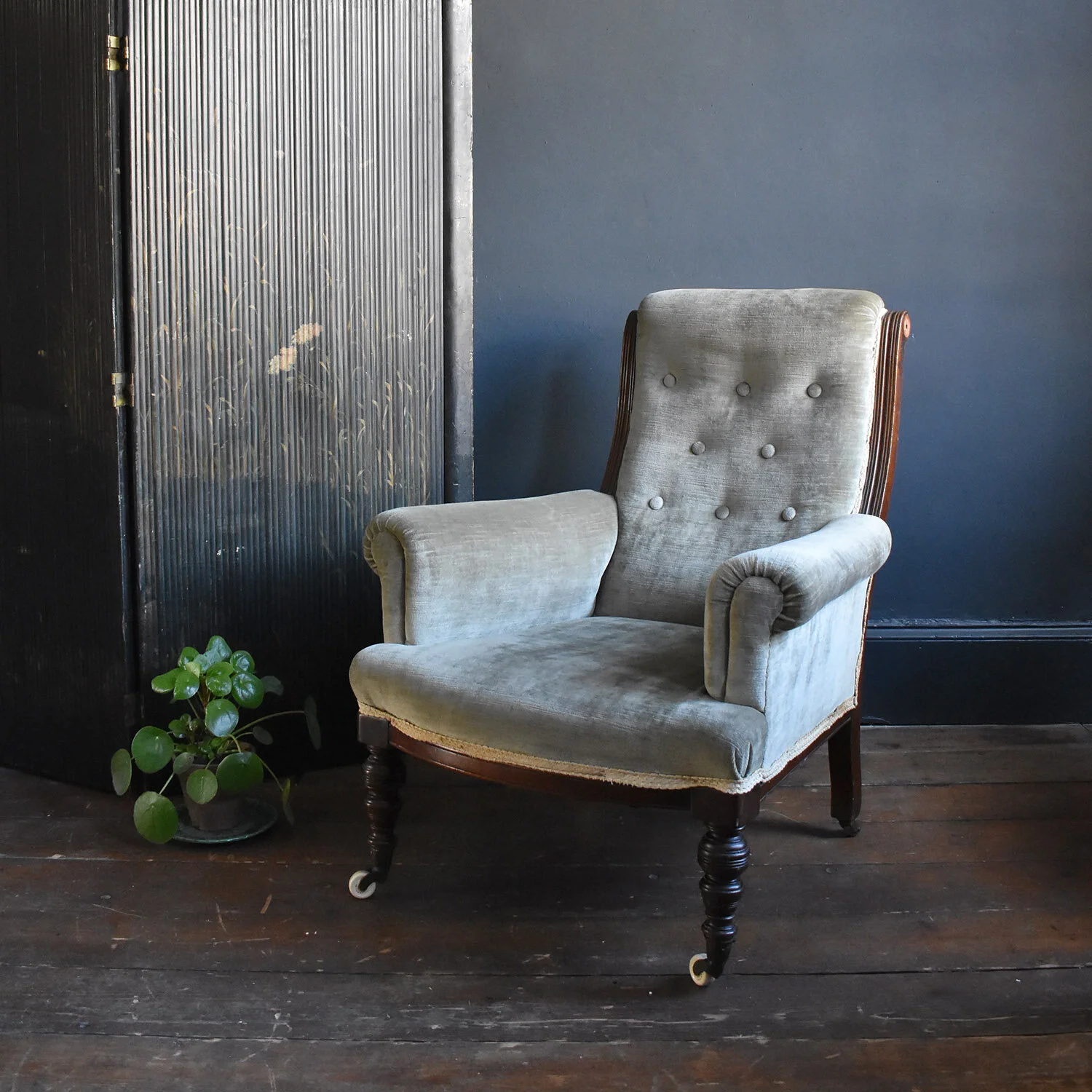 19th Century Velvet and Mahogany Armchair 