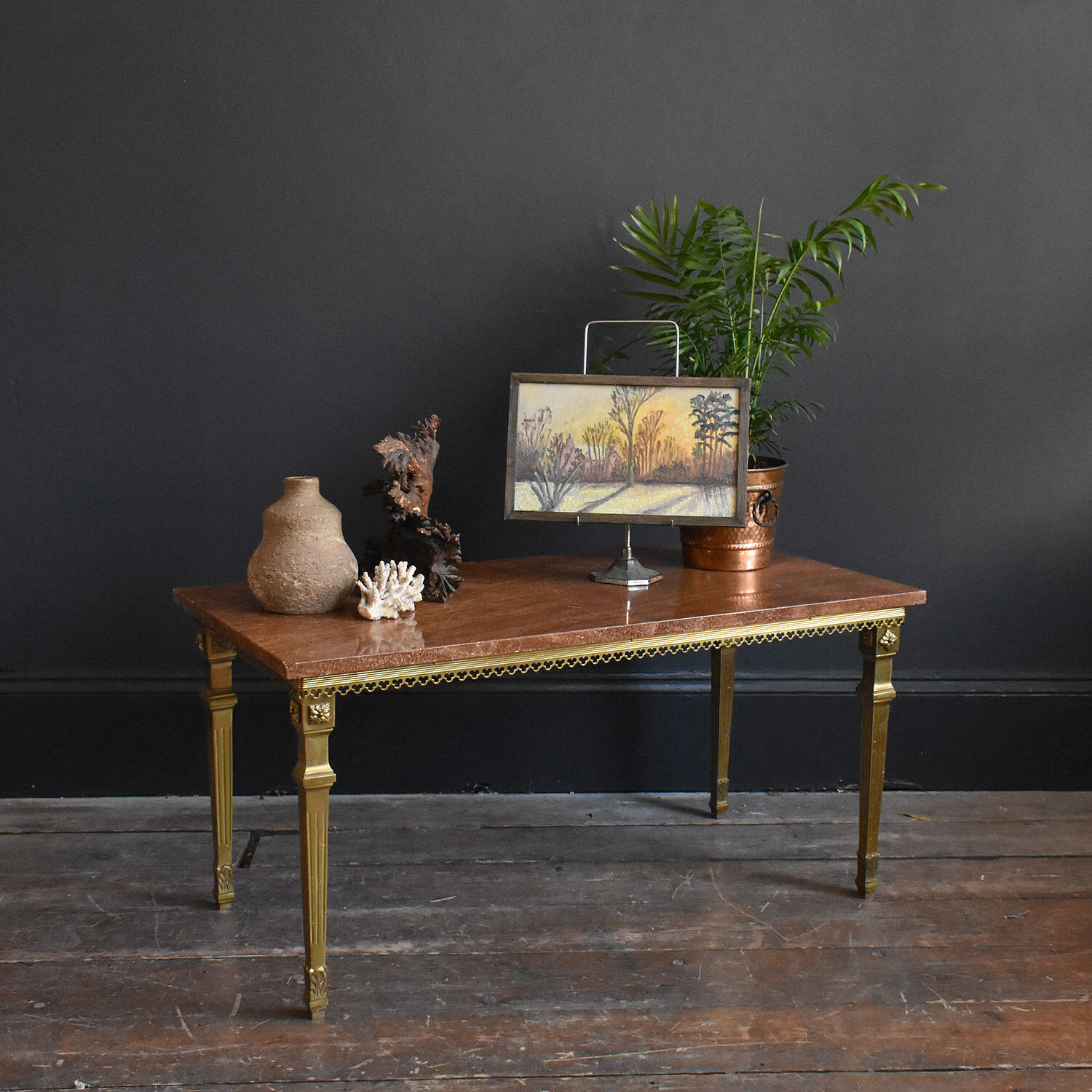 Rouge Marble Topped Gilt Brass Coffee Table