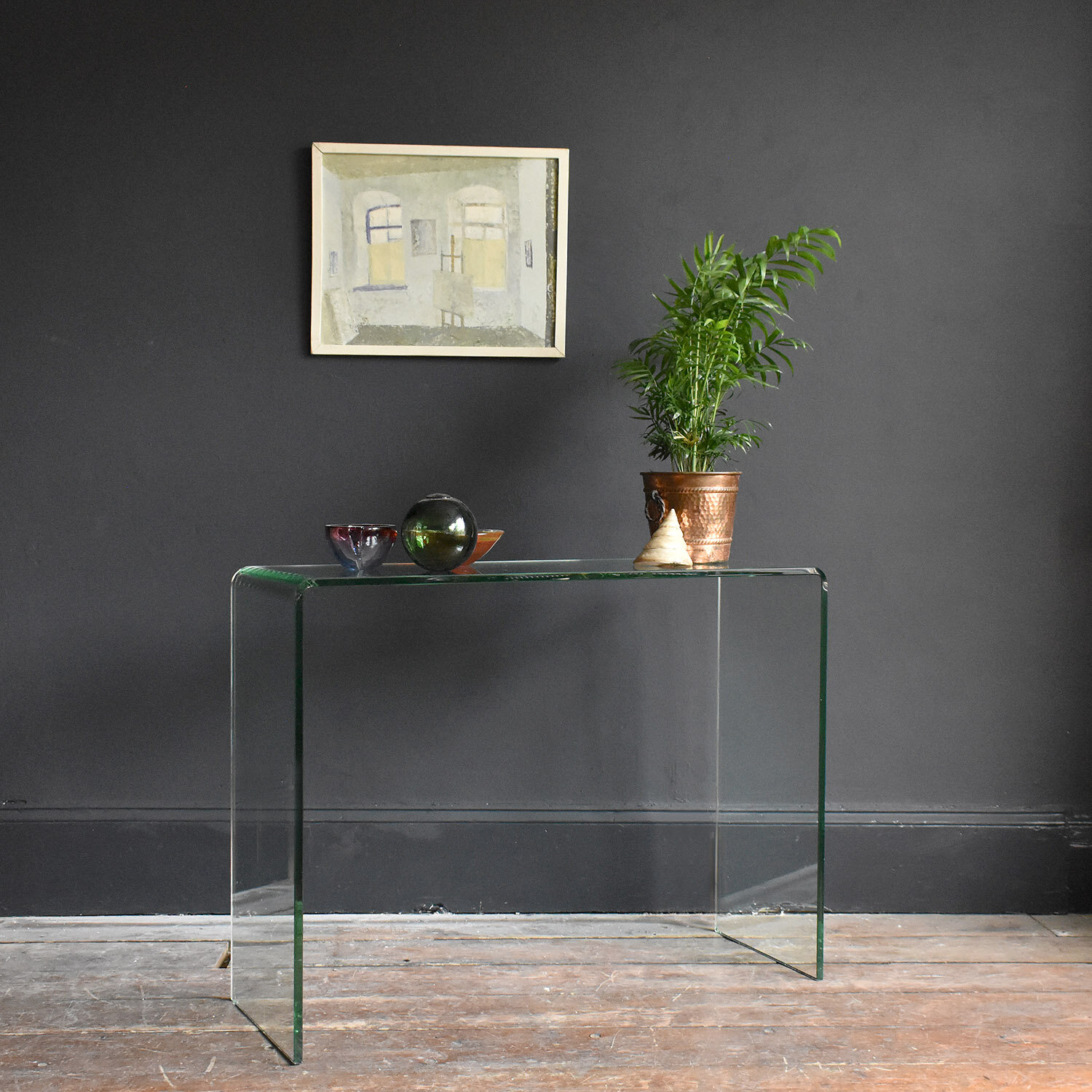 Curved Glass Waterfall Console Table 