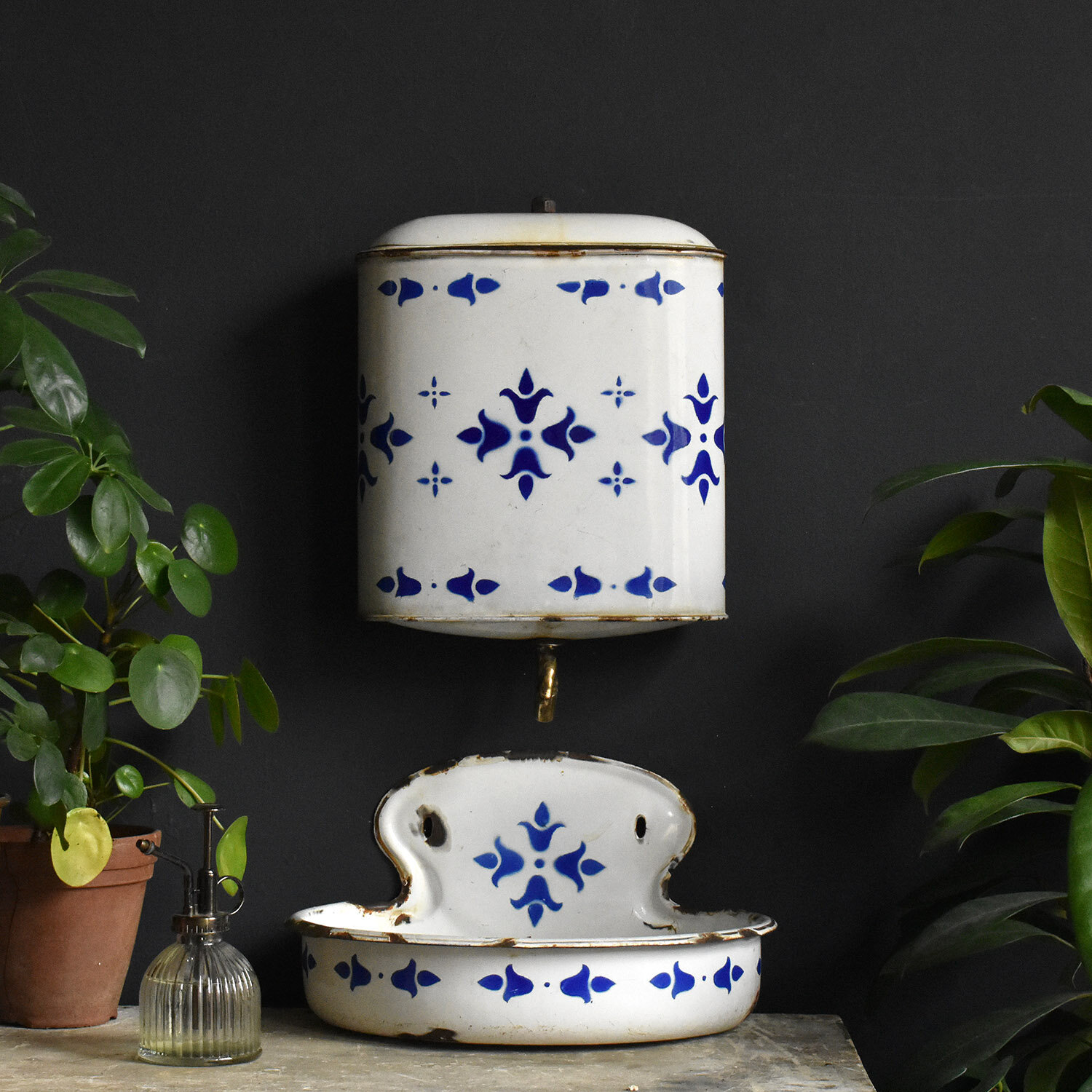 French Enamel Water Fountain and Basin