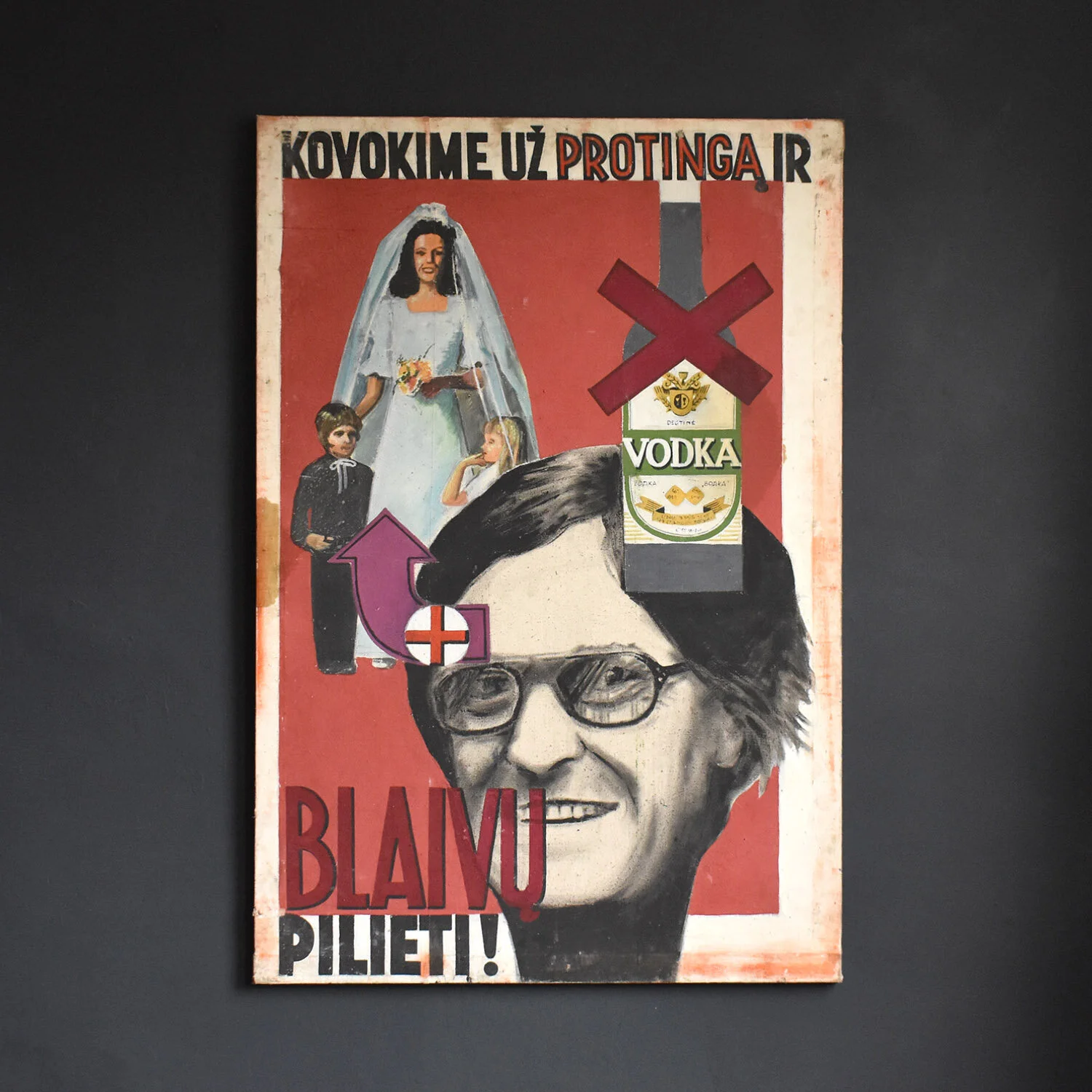 Original Lithuanian Propaganda Oil on Canvas, 1970s