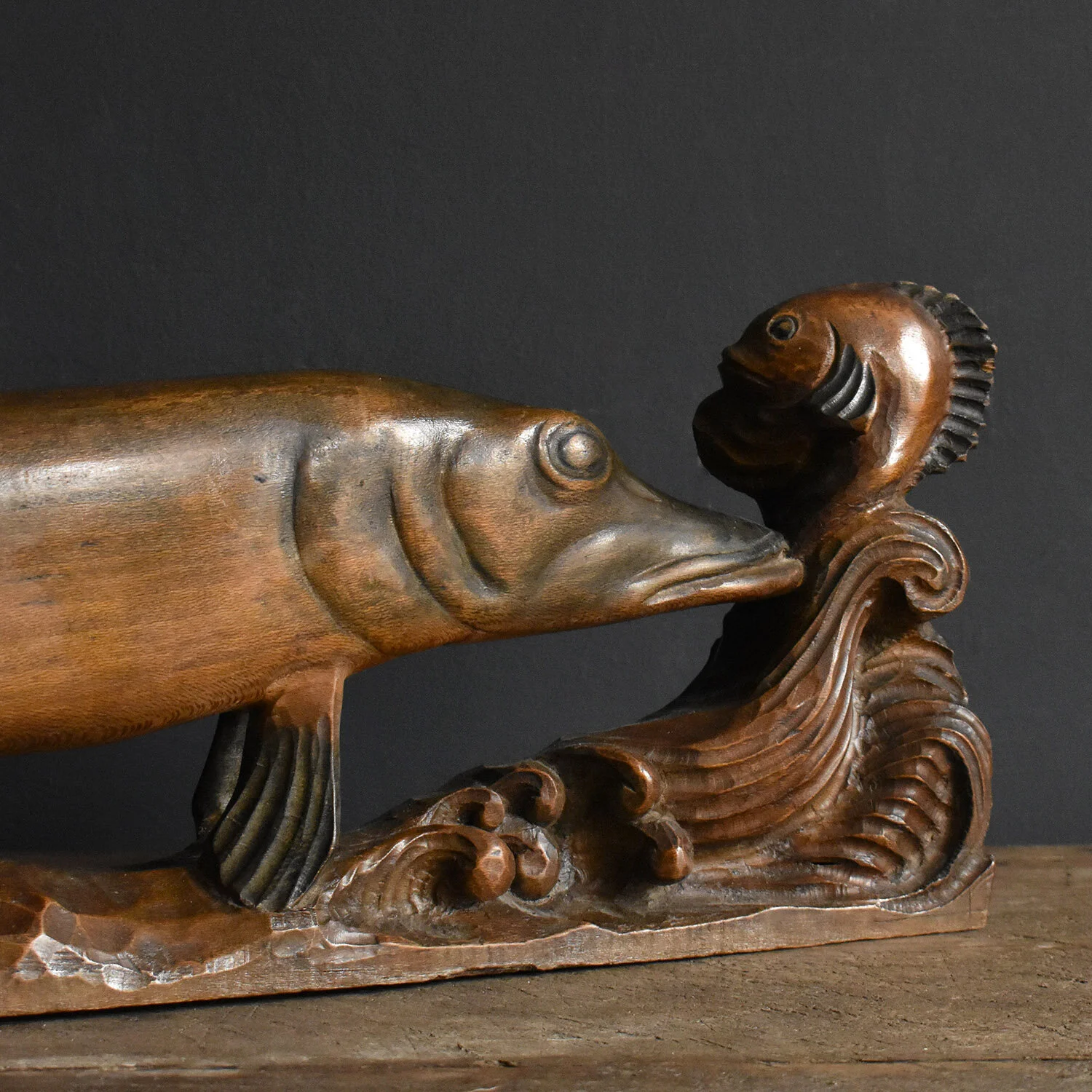 Russian Carved Pike Sculpture by Vjaceslav Garine, 1920s