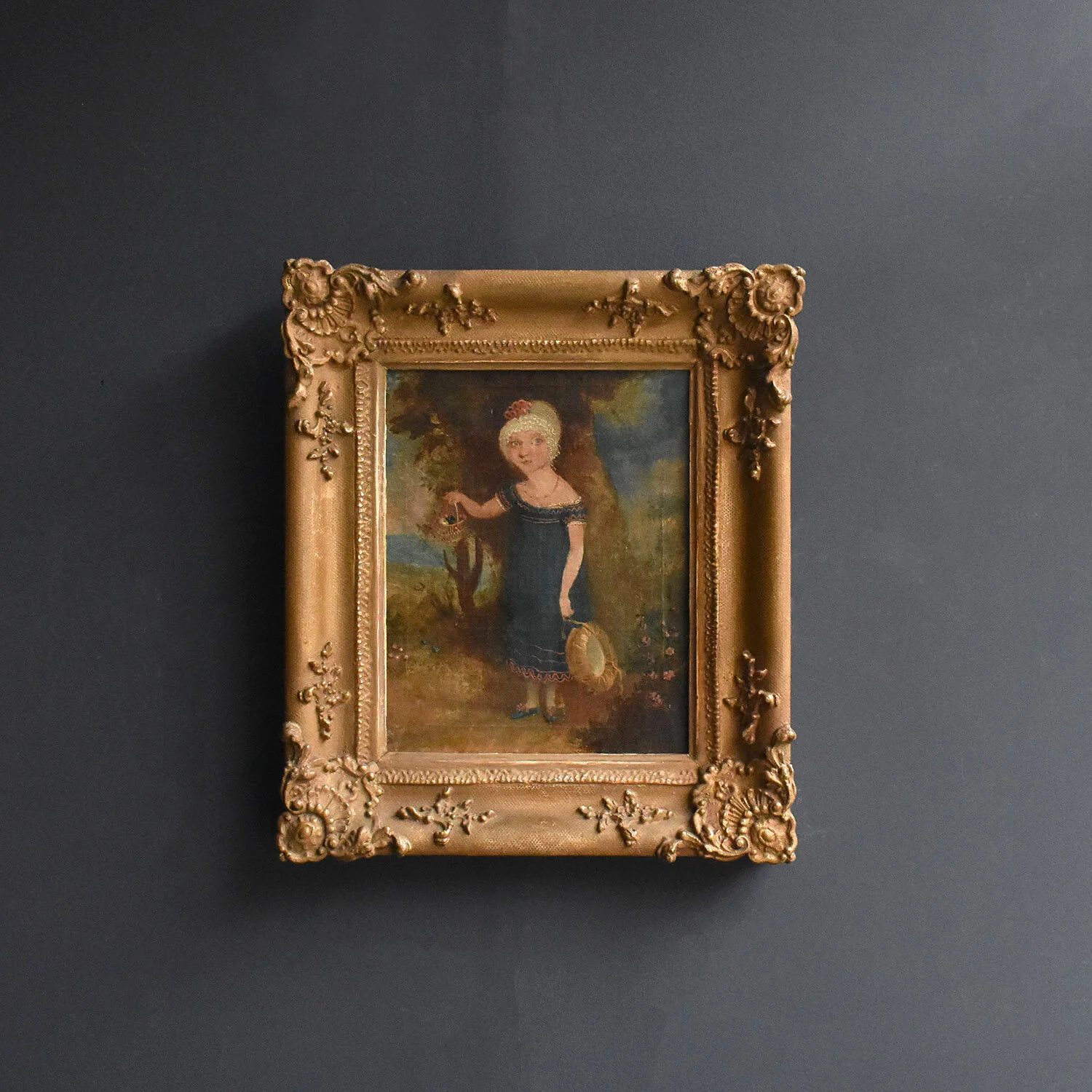 Naive Study of a Girl With a Basket of Foraged Fruit, 19th Century