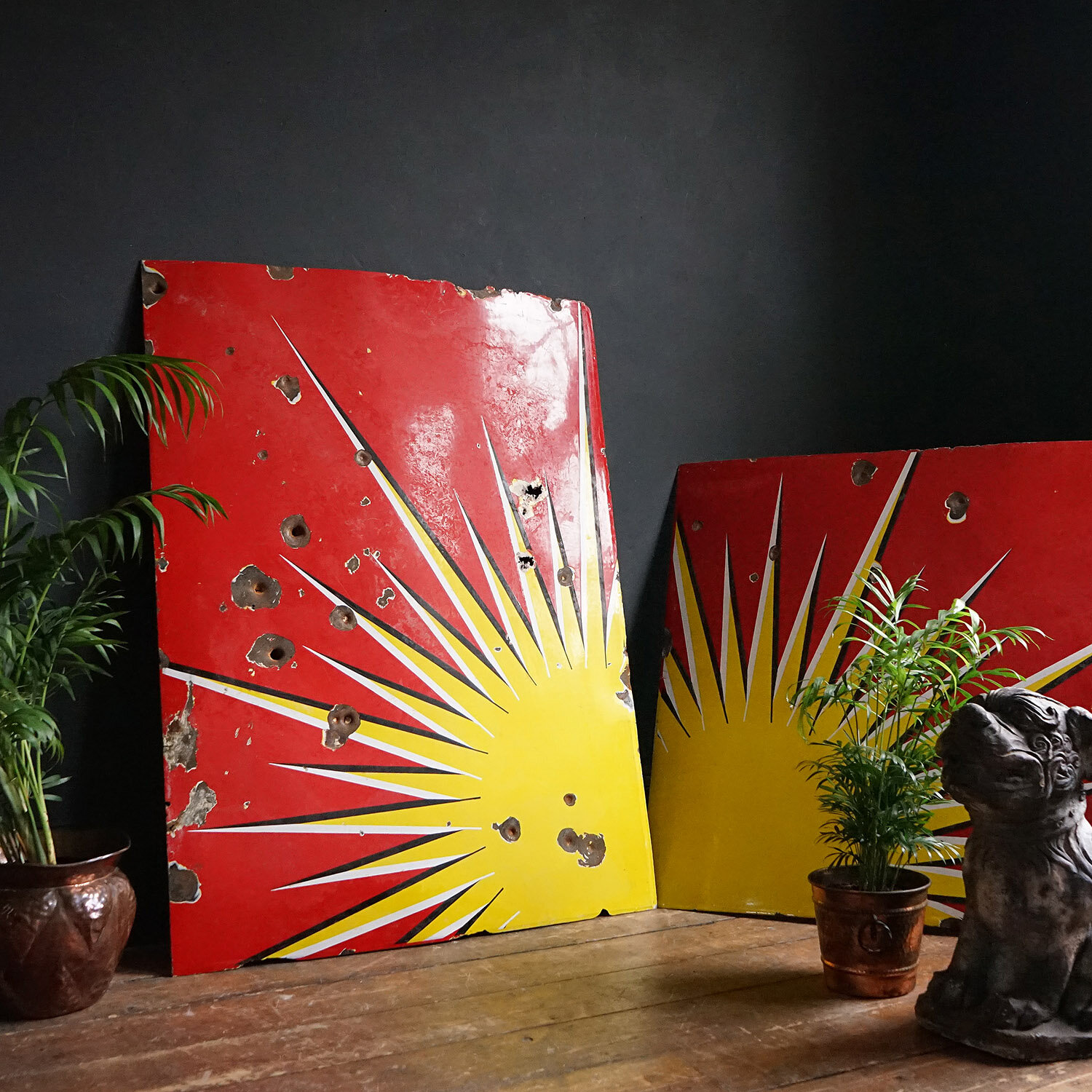 Target Practice Starburst Enamel Signs, 1930s