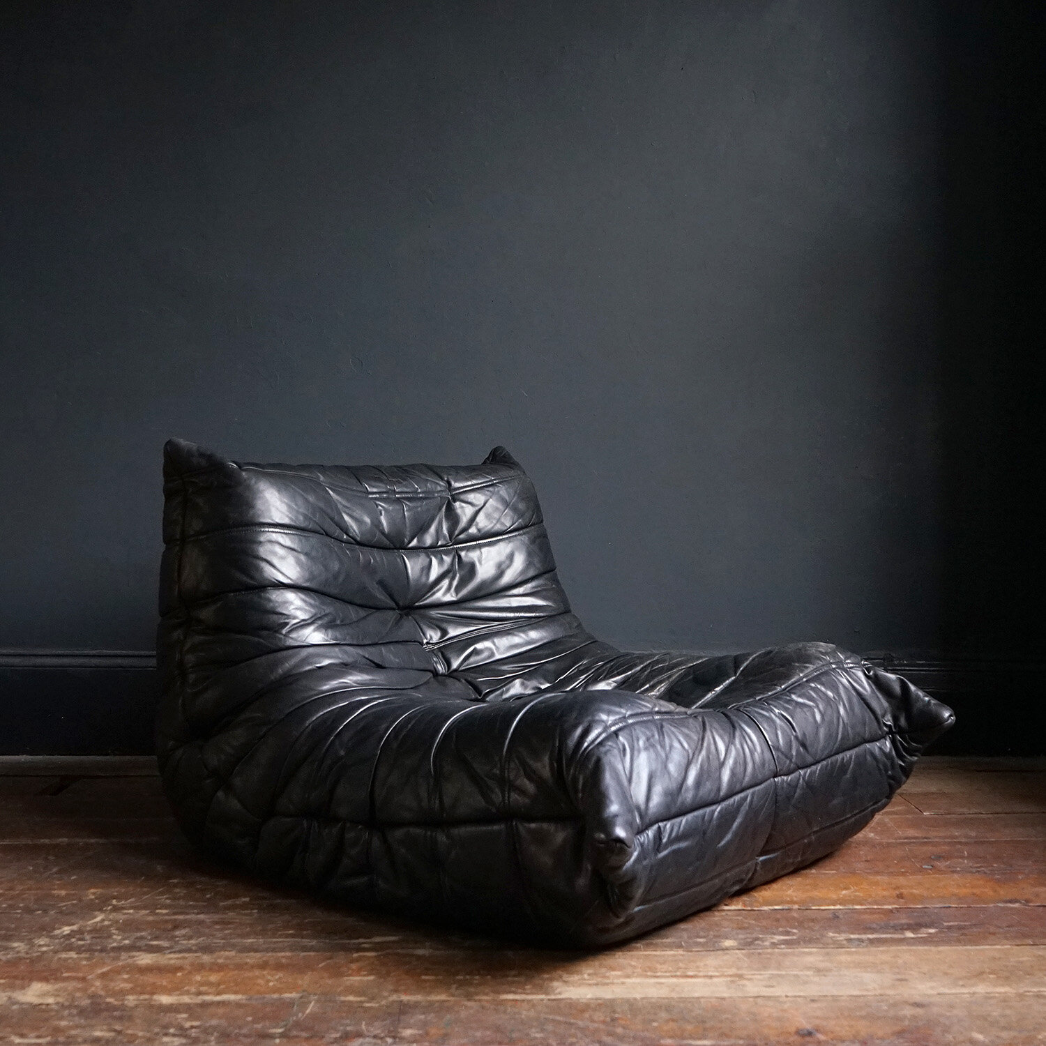 Black Leather Togo Chair by Michel Ducaroy for Ligne Roset