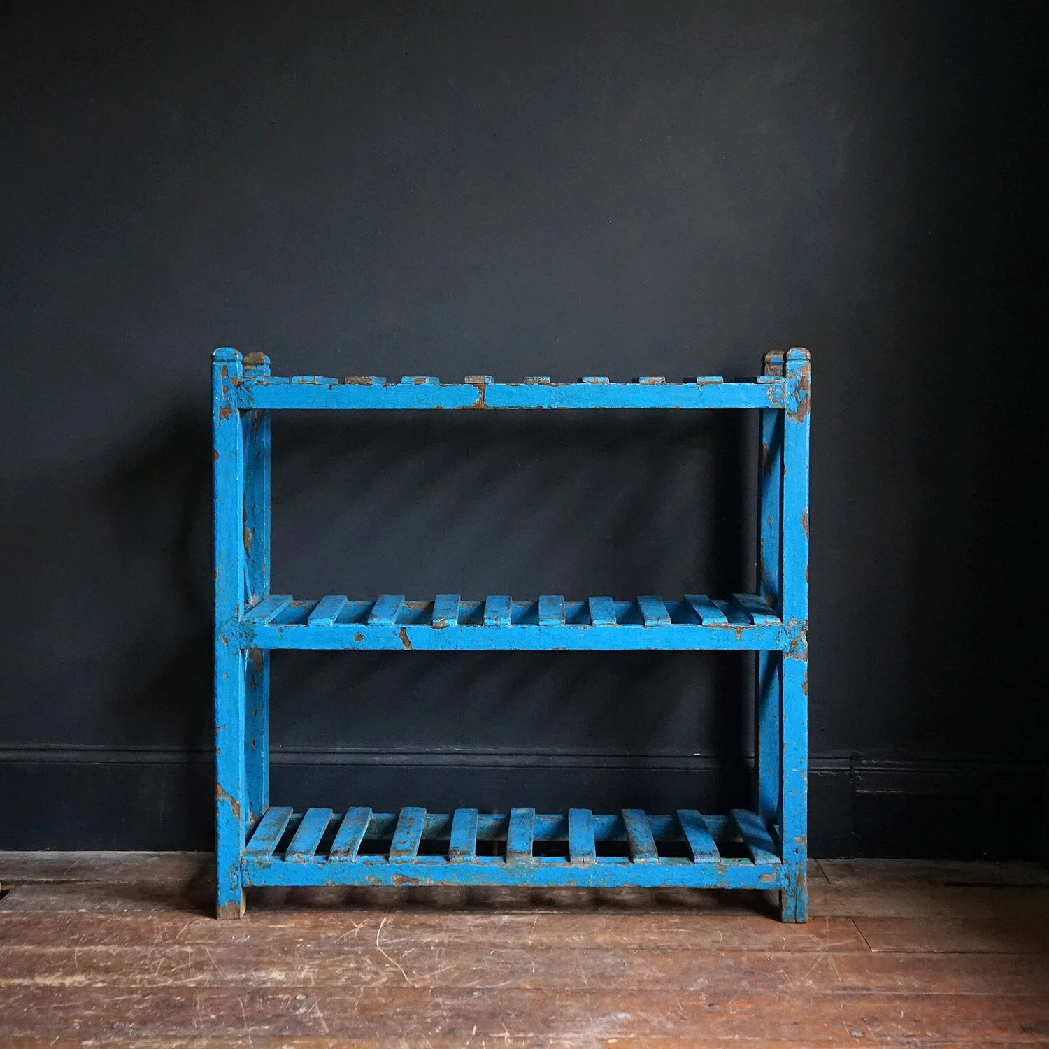 Blue Painted Indian Teak Shelves — Vintage and Antique Decorative
