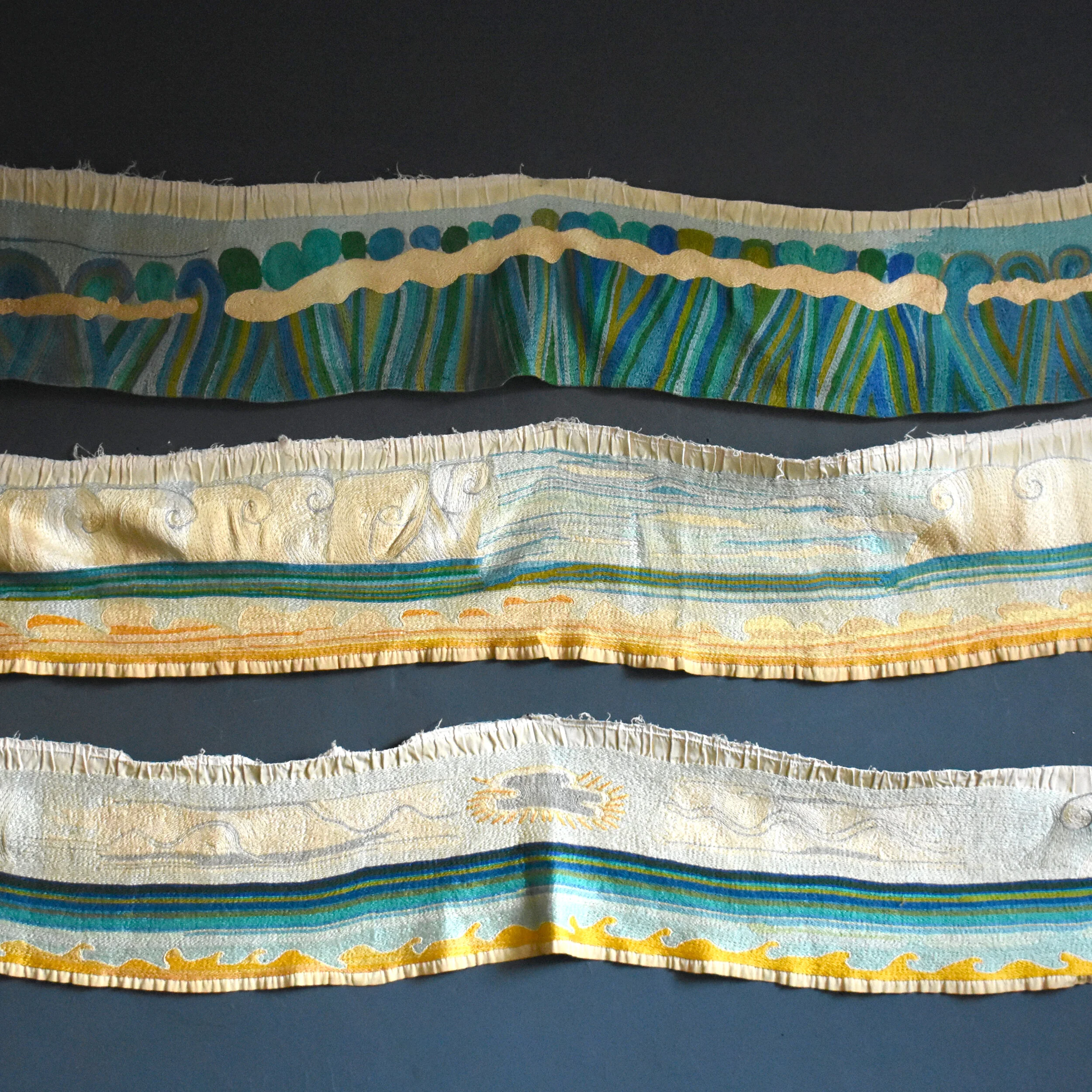 Handwoven Silk Tapestry Seascape Panels, 1960s