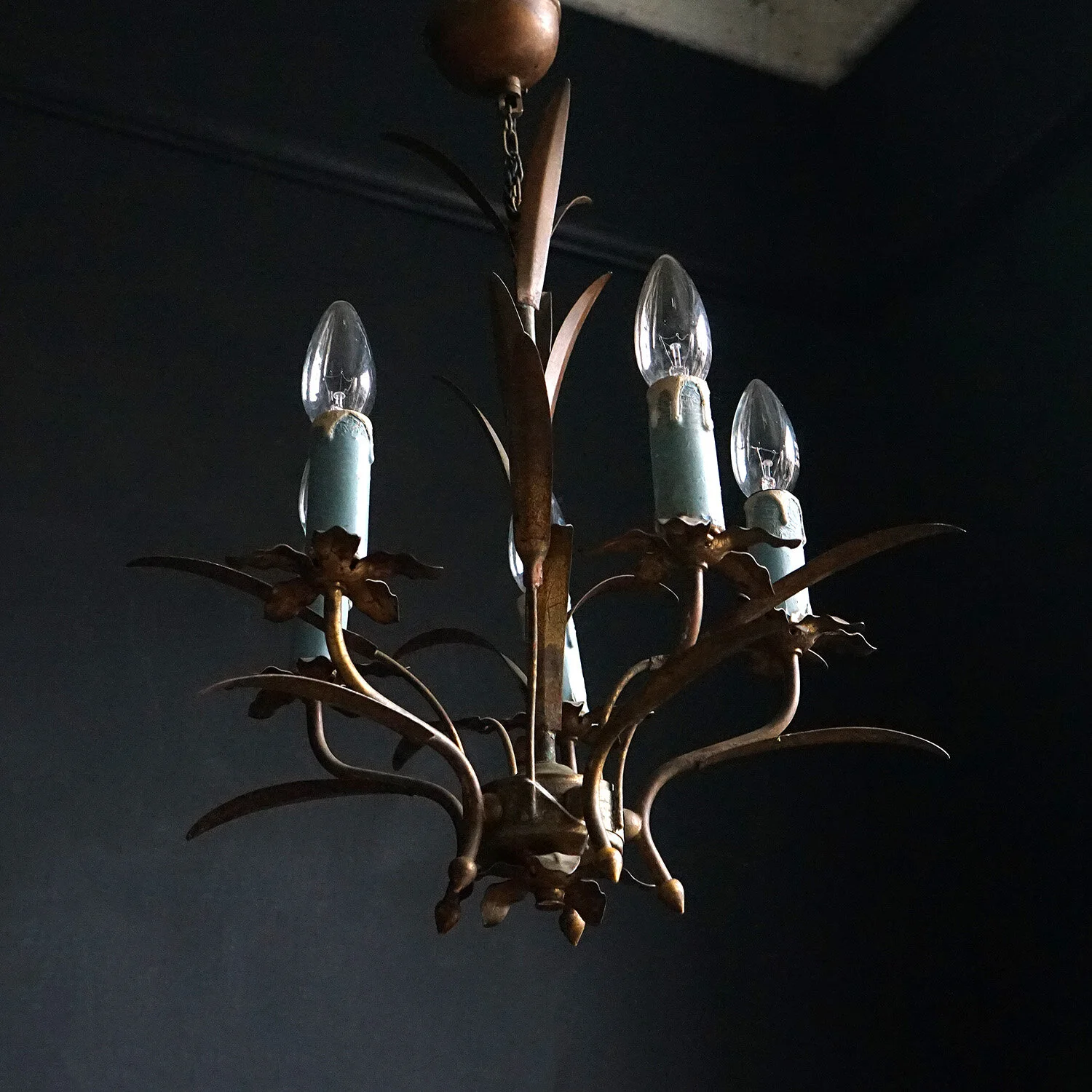 Mid Century Gilt Toleware Chandelier